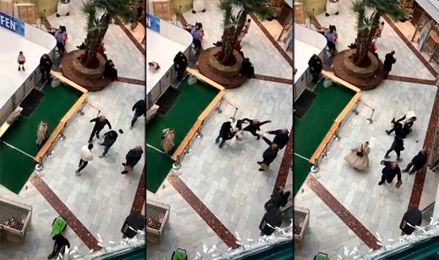 Ausschnitte aus dem Video zeigen die Schlägerei im Einkaufszentrum.