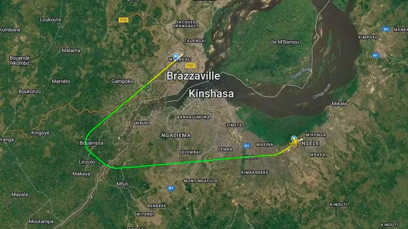 Der Flug AF722 von Air France verbindet Paris mit Brazzaville und macht einen Zwischenstopp in Kinshasa.