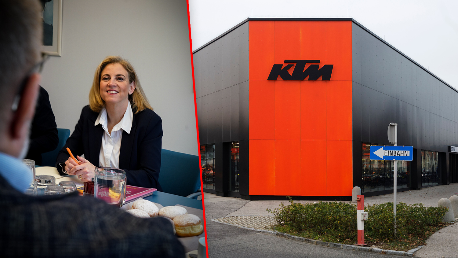 NEOS-Chefin Beate Meinl-Reisinger fuhr am Dienstag nach Oberösterreich, um sich nach der KTM-Pleite eine Übersicht der Lage zu verschaffen.