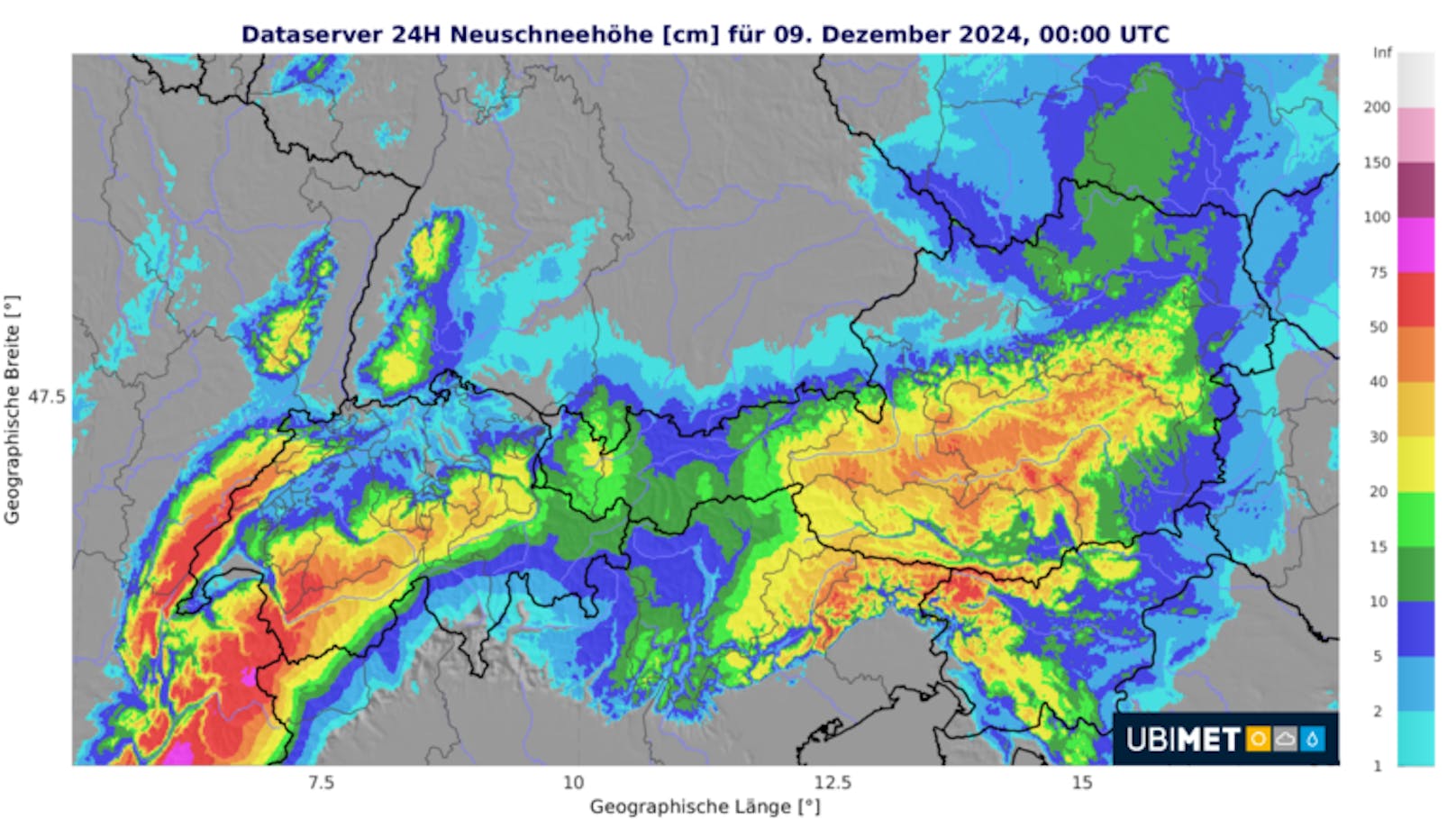 Neuschnee-Prognose für Sonntag, 08.12.2024.