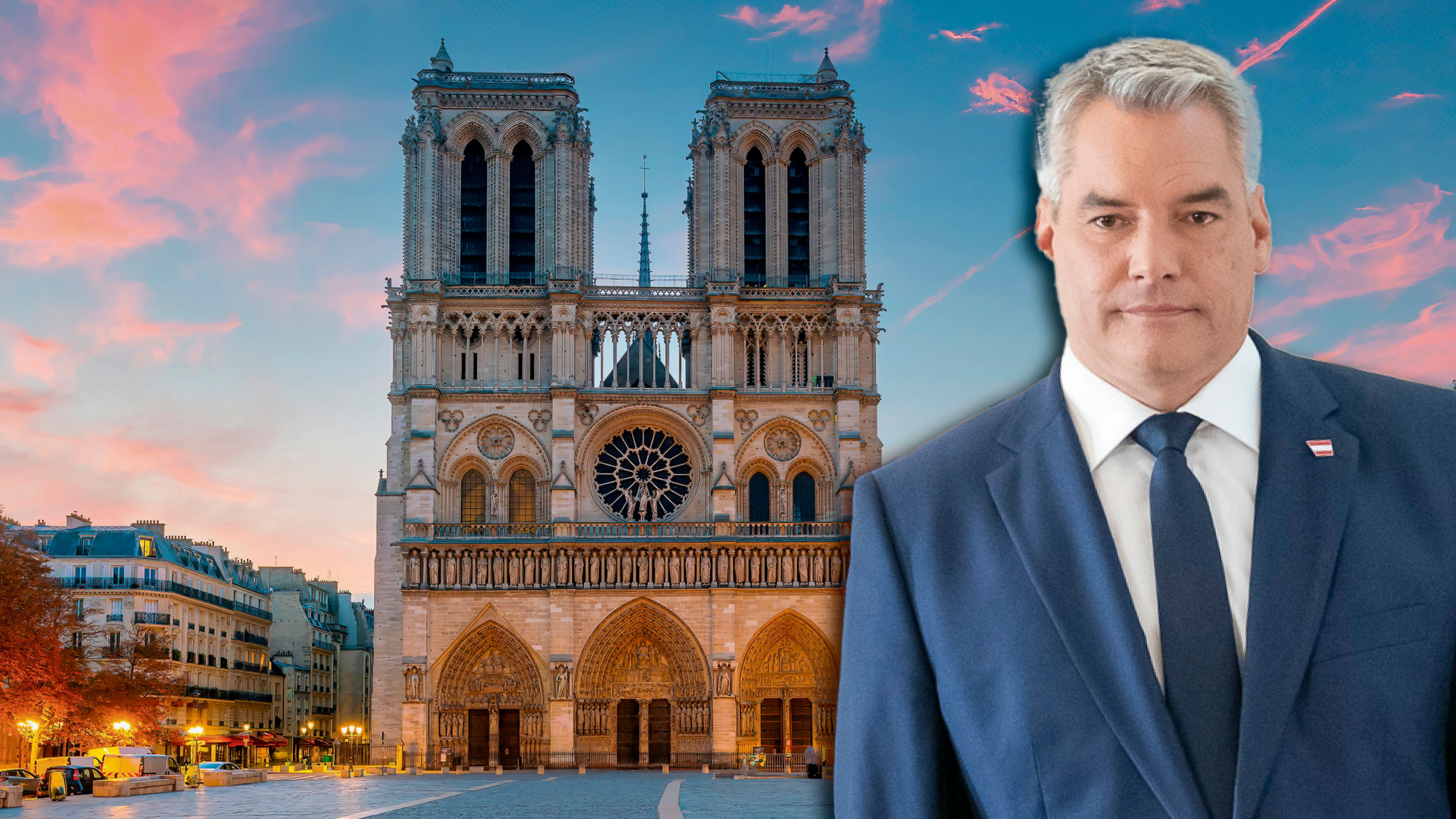Kanzler Nehammer vertritt Bundespräsident Van der Bellen bei der feierlichen Wiedereröffnung vo Notre Dame in Paris am 7. Dezember.