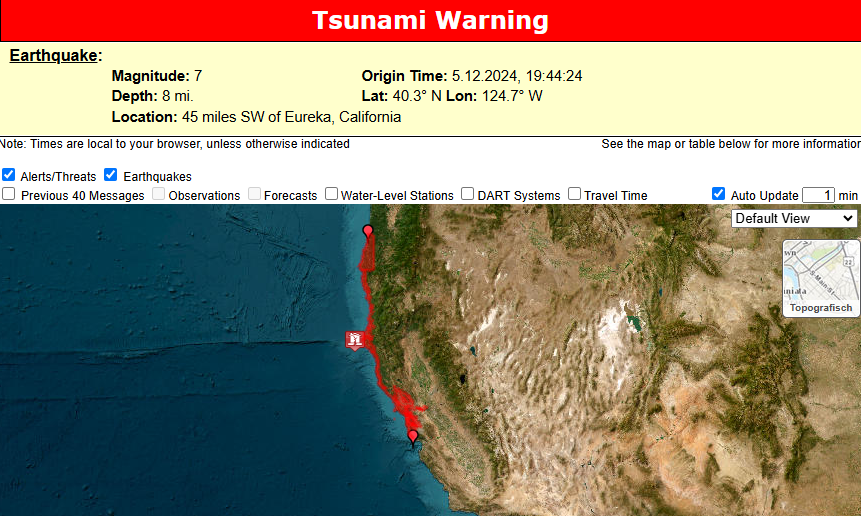 Nach einem heftigen Erdbeben wurde für Kalifornien eine Tsunami-Warnung ausgegeben.