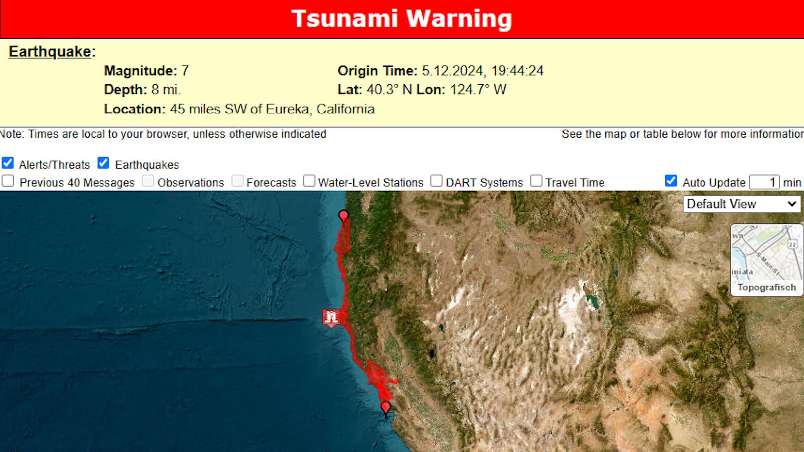 Tsunami-Warnung in Kalifornien nach schwerem Erdbeben