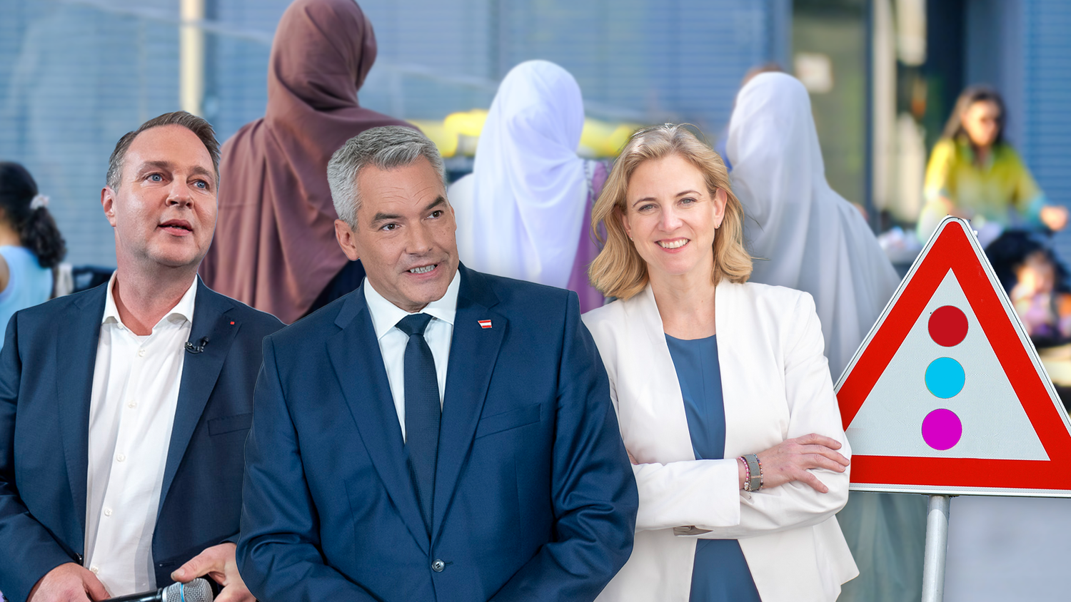 Andreas Babler (SPÖ), Karl Nehammer (ÖVP) und Beate Meinl-Reisinger (Neos): Finale Entscheidungen fallen auf Chefebene.