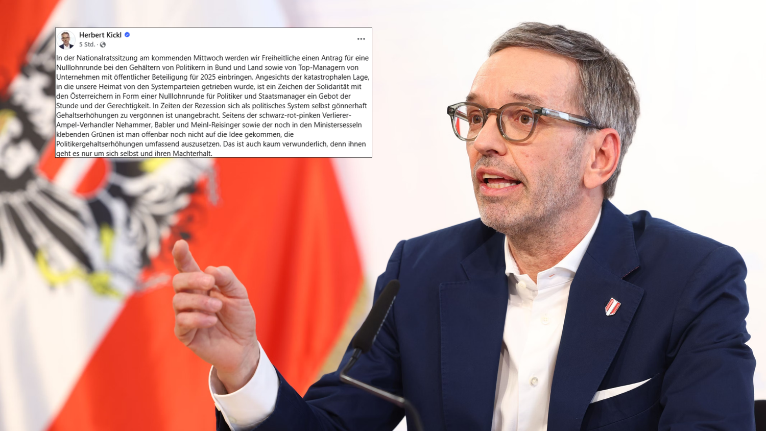 FPÖ-Chef Kickl bezeichnete die Nulllohnrunde für Politikergehälter als Solidarität mit der Bevölkerung.