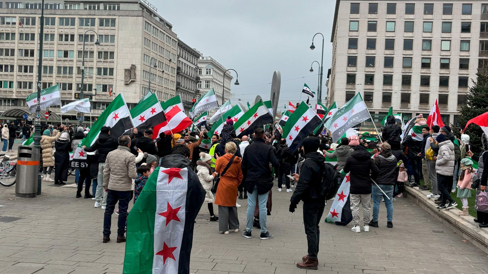 Hunderte Syrer feiern vor der Wiener Staatoper