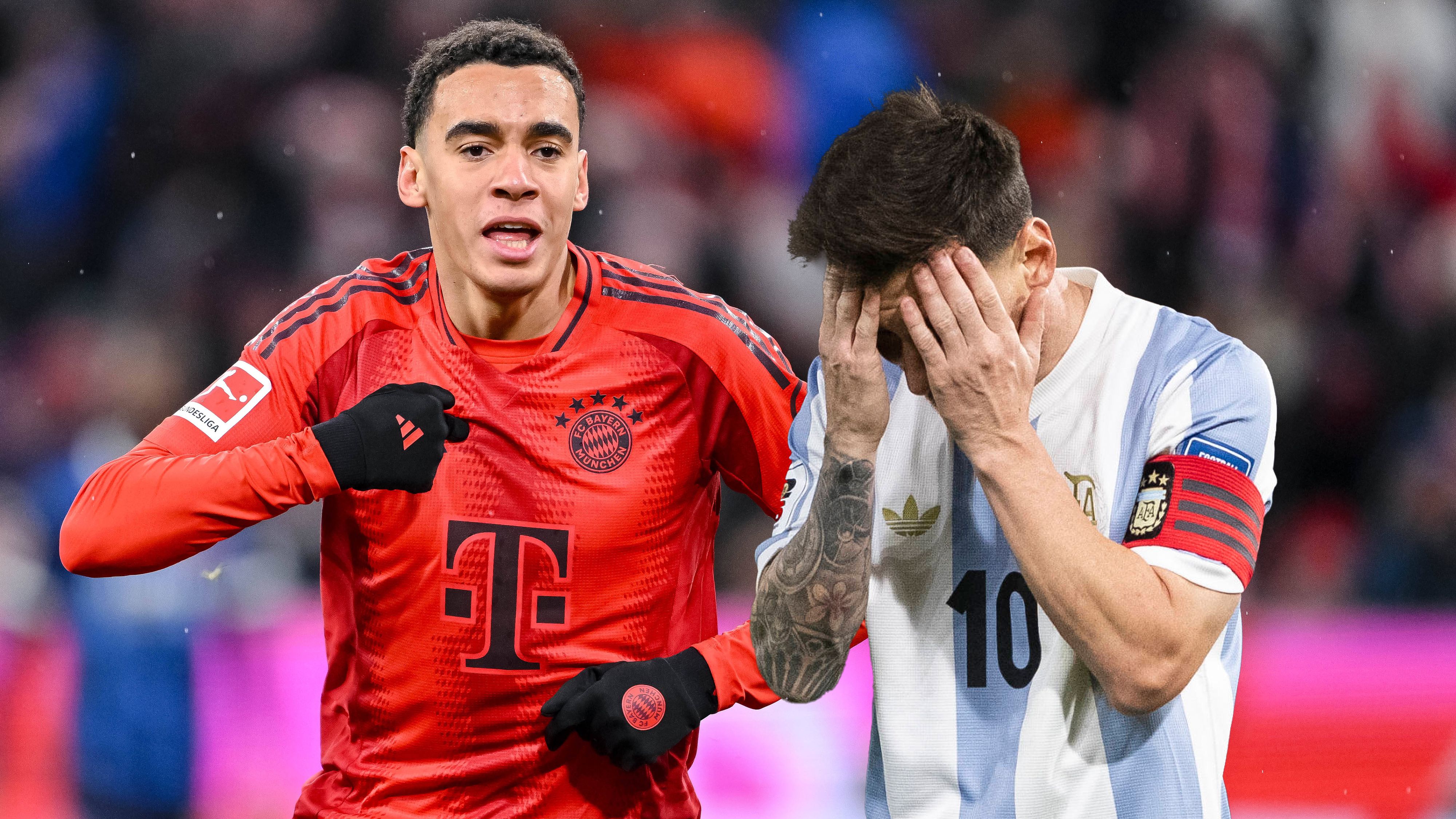 Jamal Musiala und Superstar Lionel Messi.