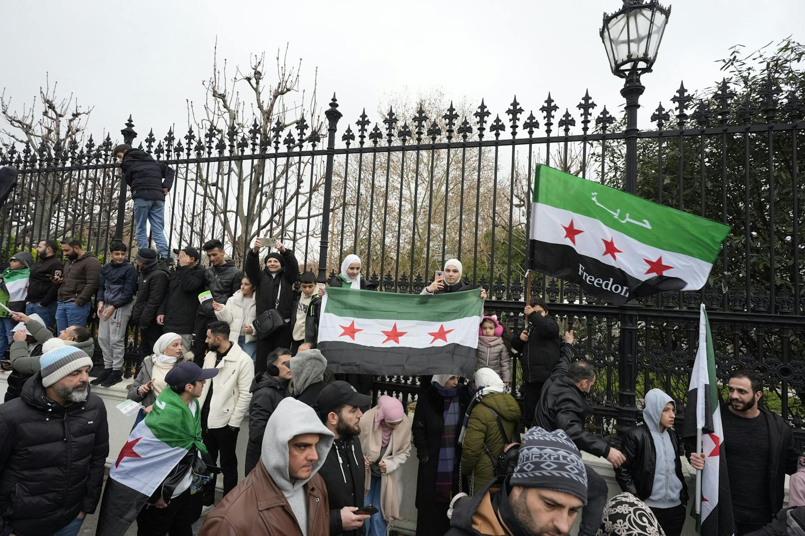 Mehrere Tausend Syrer feierten den Sturz des Assad-Regimes vor dem Parlament in Wien.