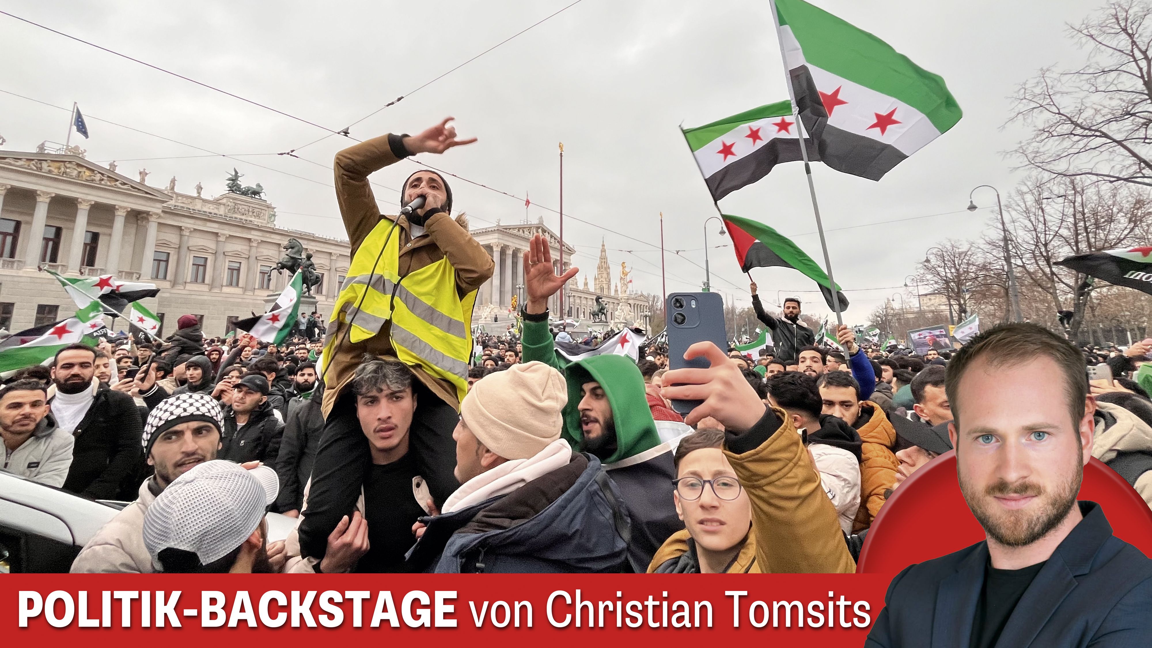 Chefreporter Tomsits war bei der syrischen Spontan-Demo in Wien. Die riesige Euphorie und Erleichterung der vielen Syrer war vor Ort spürbar – aber ist sie berechtigt?