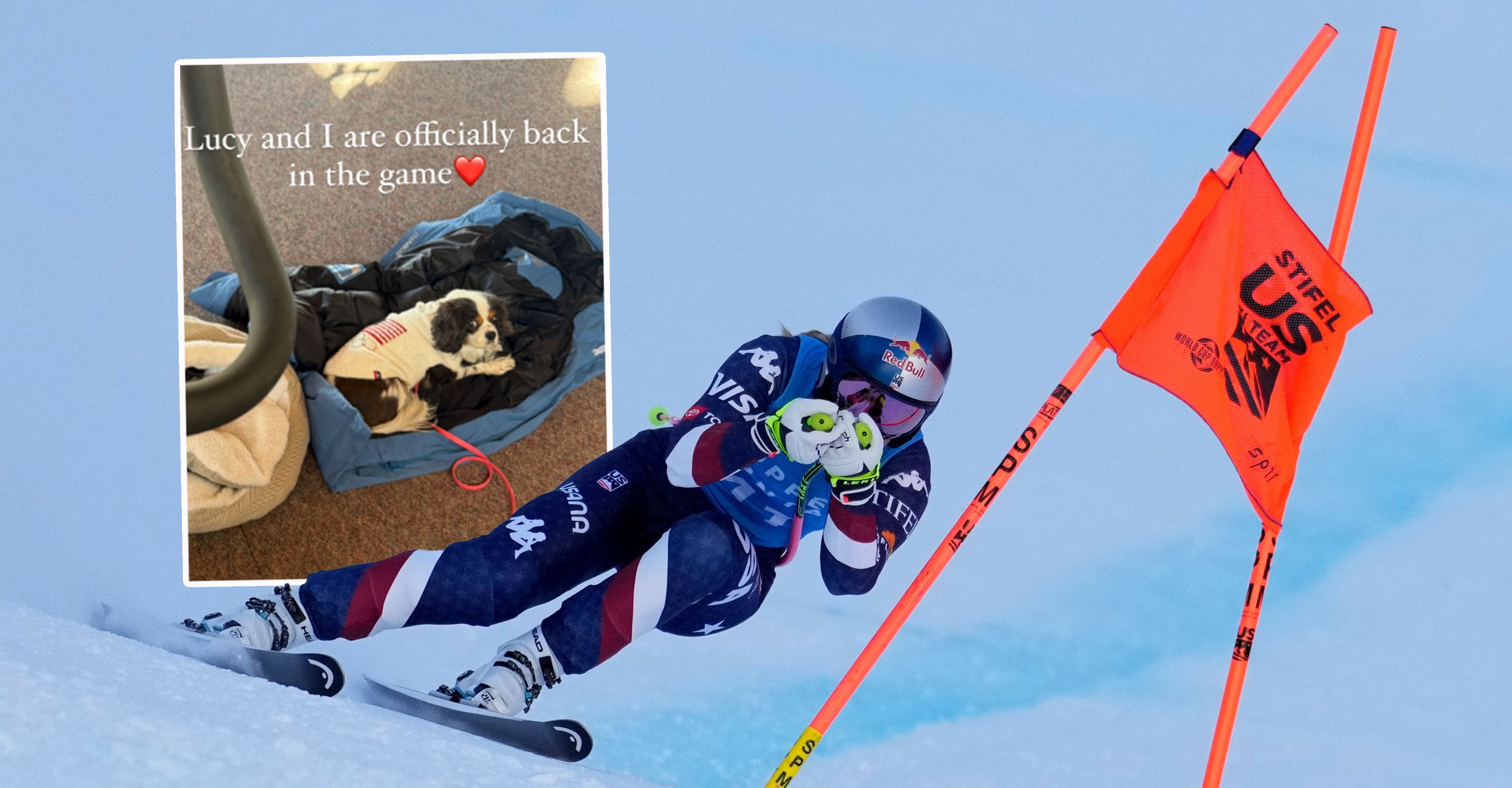 Lindsey Vonn mit 40 Jahren zurück in der Abfahrts-Hockey. Mit beim Rennen: Hündin Lucy (l.).