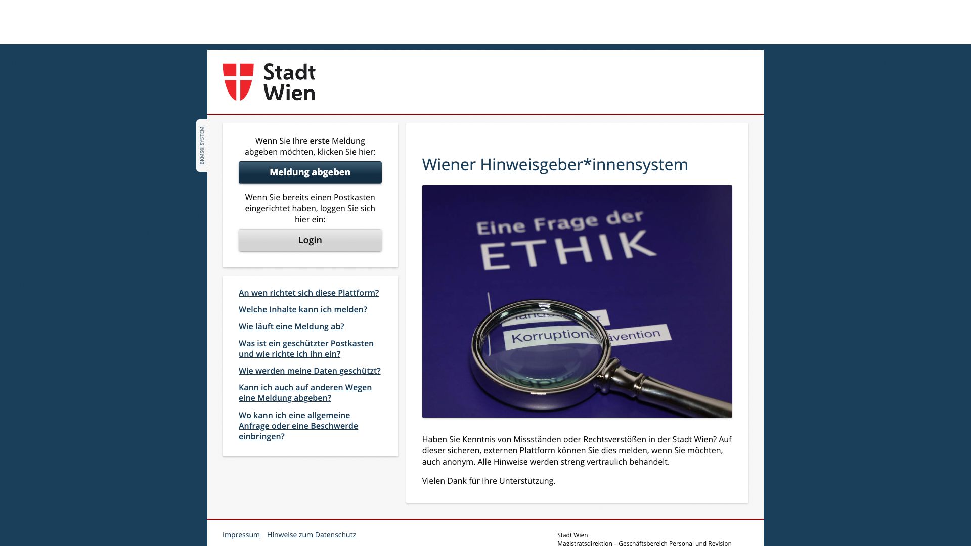 Eigentlich sollte mit der Whistleblower-Plattform der Stadt Wien Korruption bekämpft werden. Bisher führte keine einzige Meldung zu einer Strafanzeige.