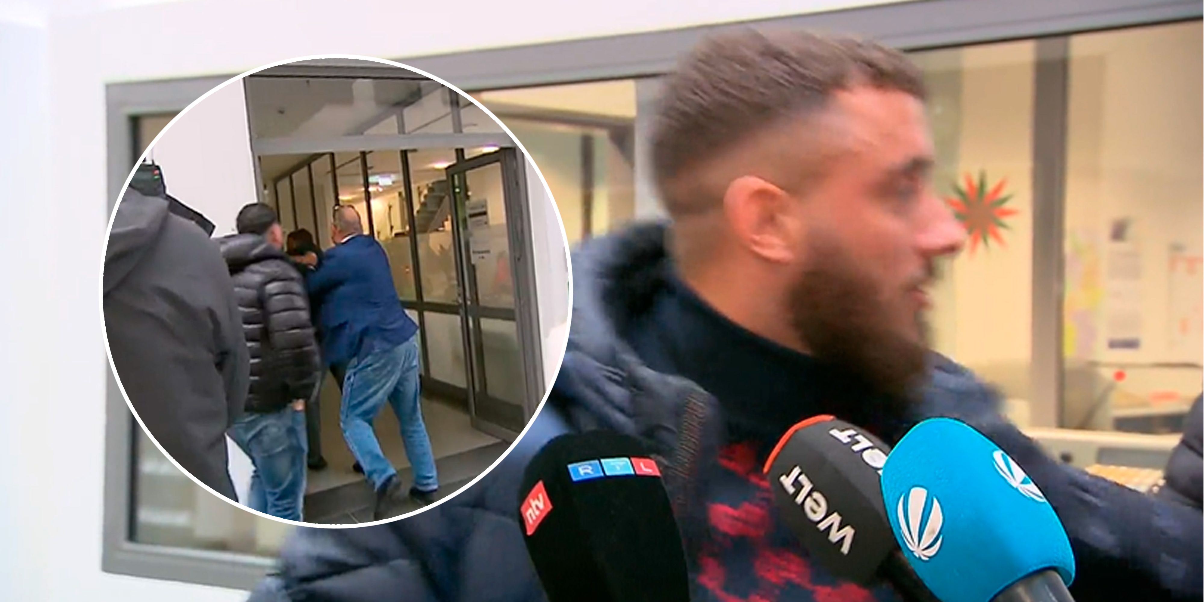 Noah L. wird vor laufenden Kameras weggezerrt. 