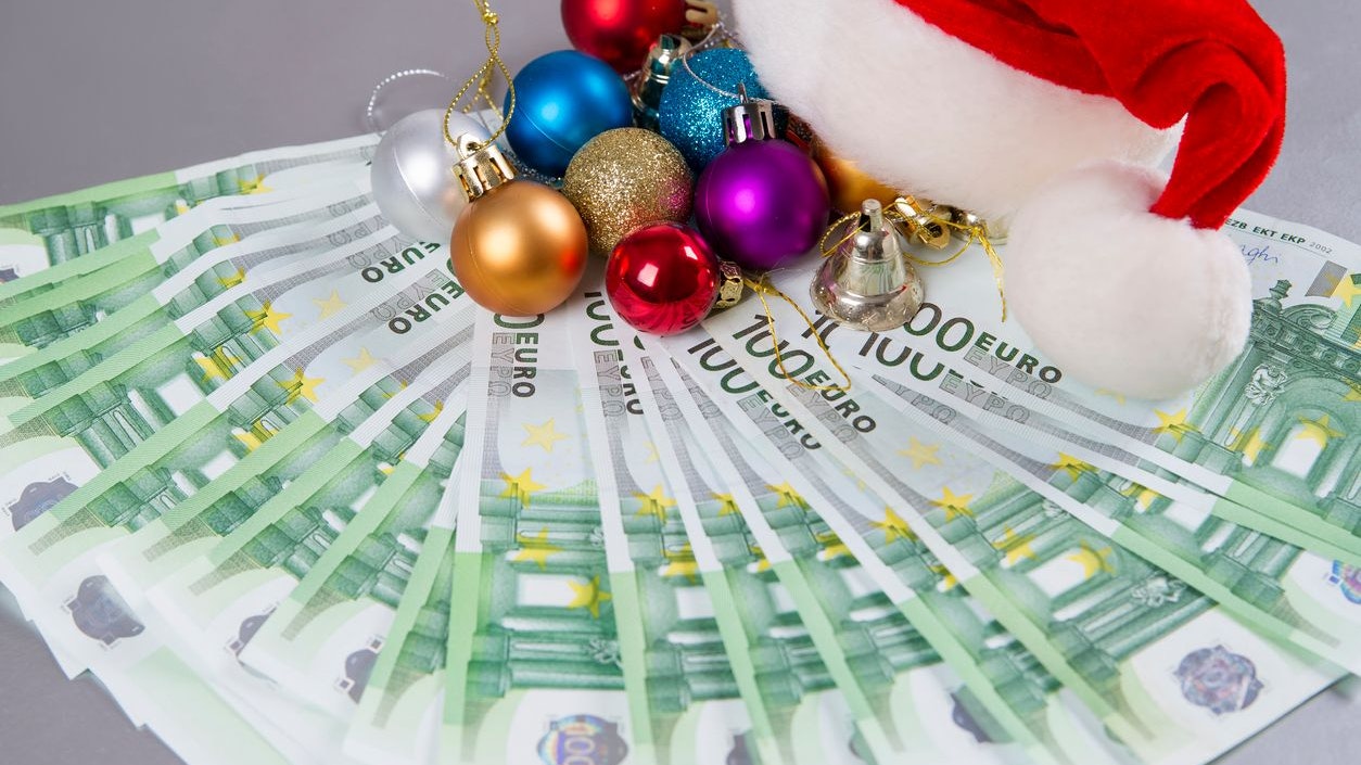 Santa hat and money. Christmas background