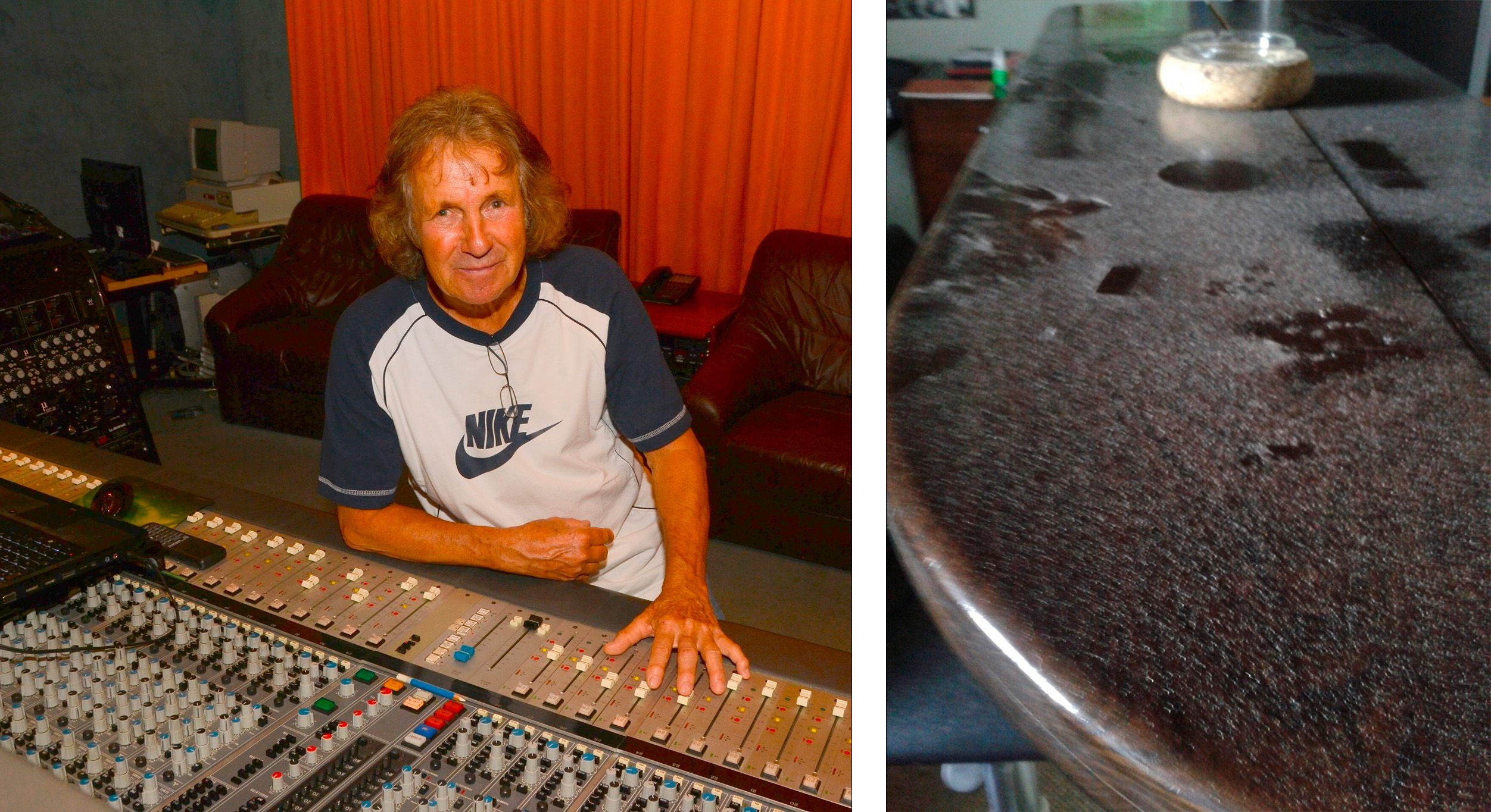 Peter J. Müller in seinem Studio – rechts der Staub nach der Baustelle.