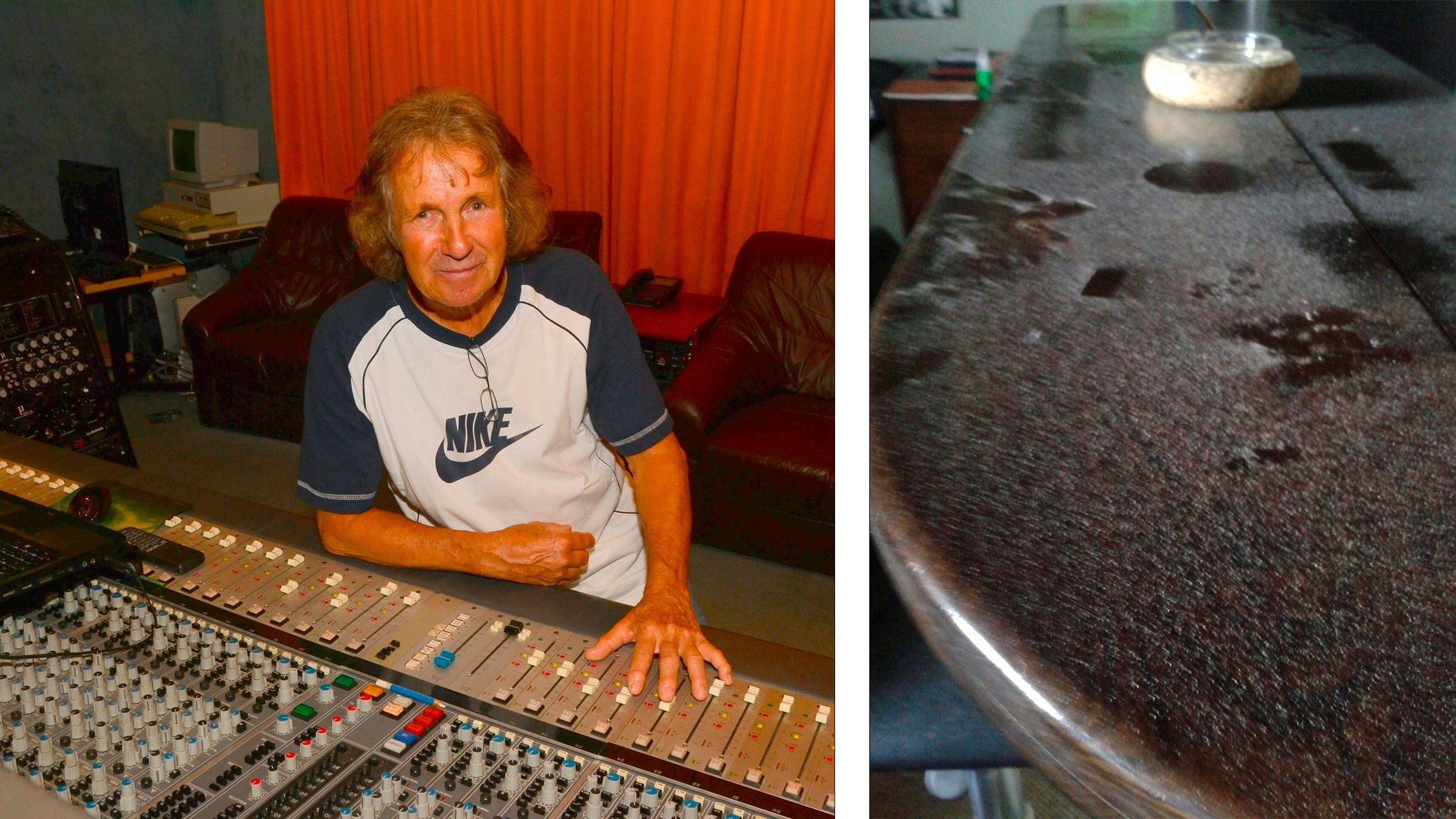 Peter J. Müller in seinem Studio – rechts der Staub nach der Baustelle.