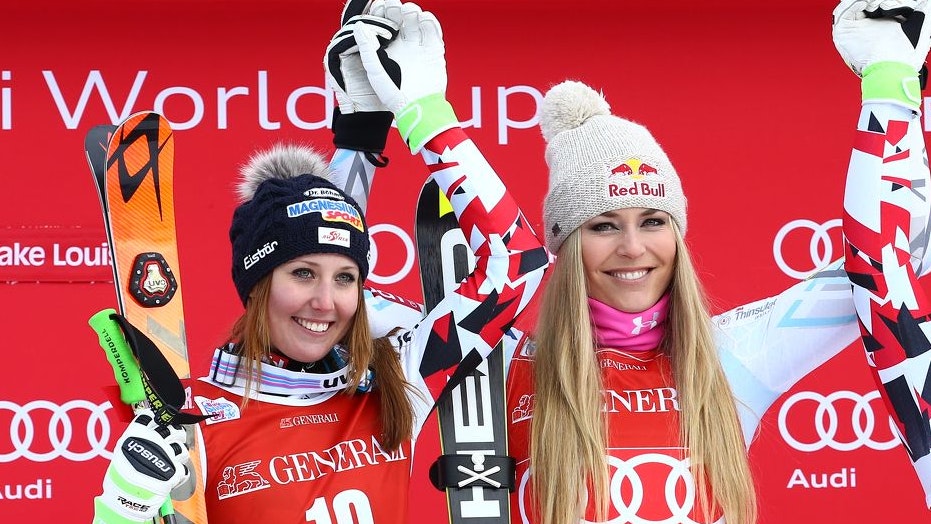 Hütter und Vonn gemeinsam am Podium