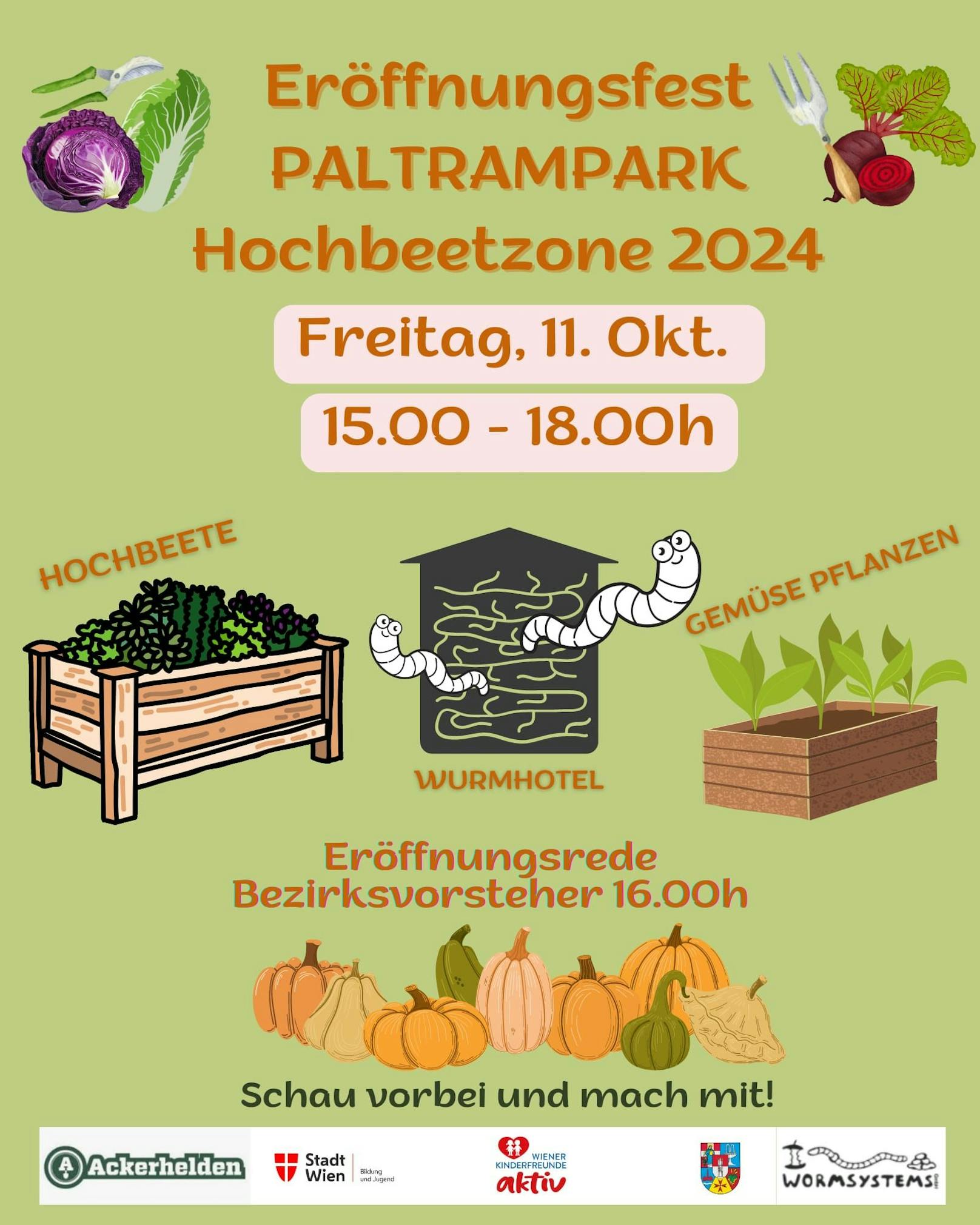 Flyer zum Eröffnungsfest Paltrampark - Hochbeetzone 2024