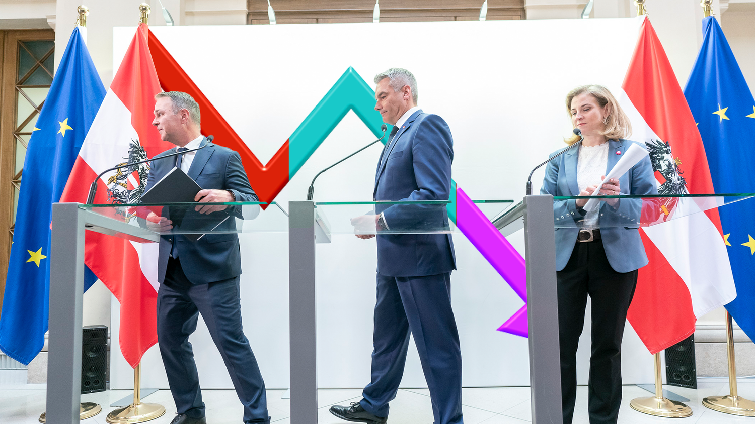 Knackpunkt Budget: Können sich Andreas Babler (SPÖ), Karl Nehammer (ÖVP) und Beate Meinl-Reisinger (Neos) noch zusammenraufen?