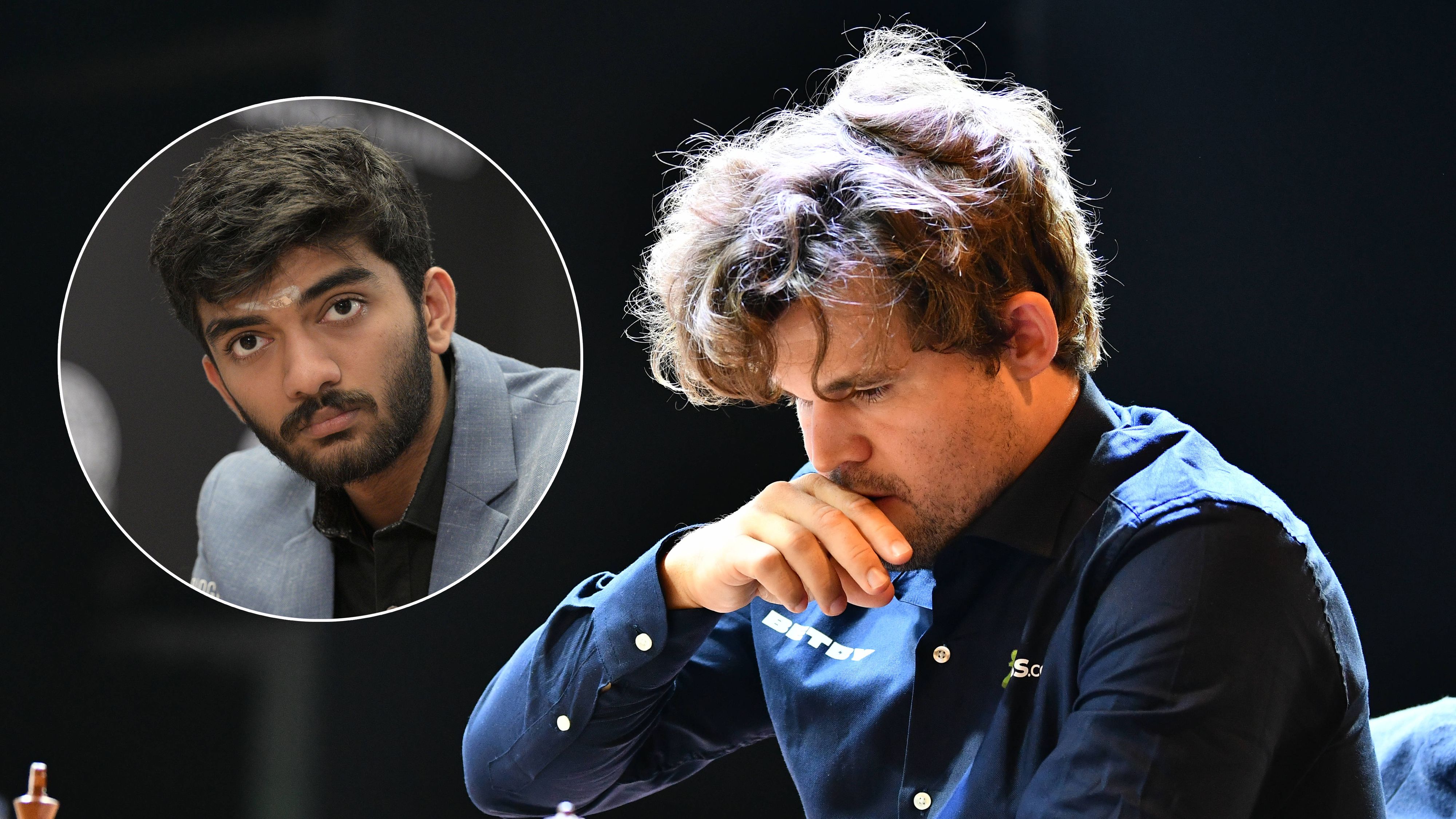 Dommaraju Gukesh (l.) ist der neue Schach-Weltmeister, Magnus Carlsen hat sich zurückgezogen.