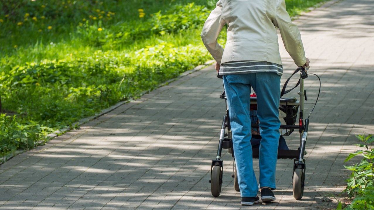 Old woman with rollator in the park