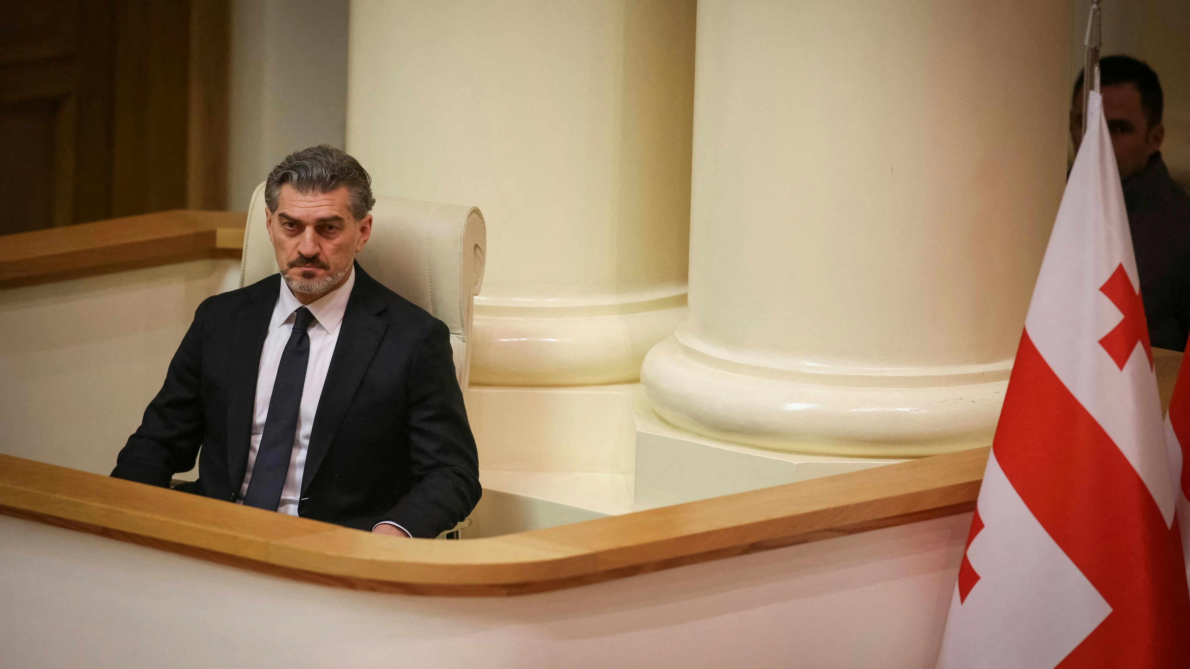 Mikheil Kavelashvili attends a parliament session during his election as the country’s new president, in Tbilisi, Georgia December 14, 2024.  REUTERS/Irakli Gedenidze