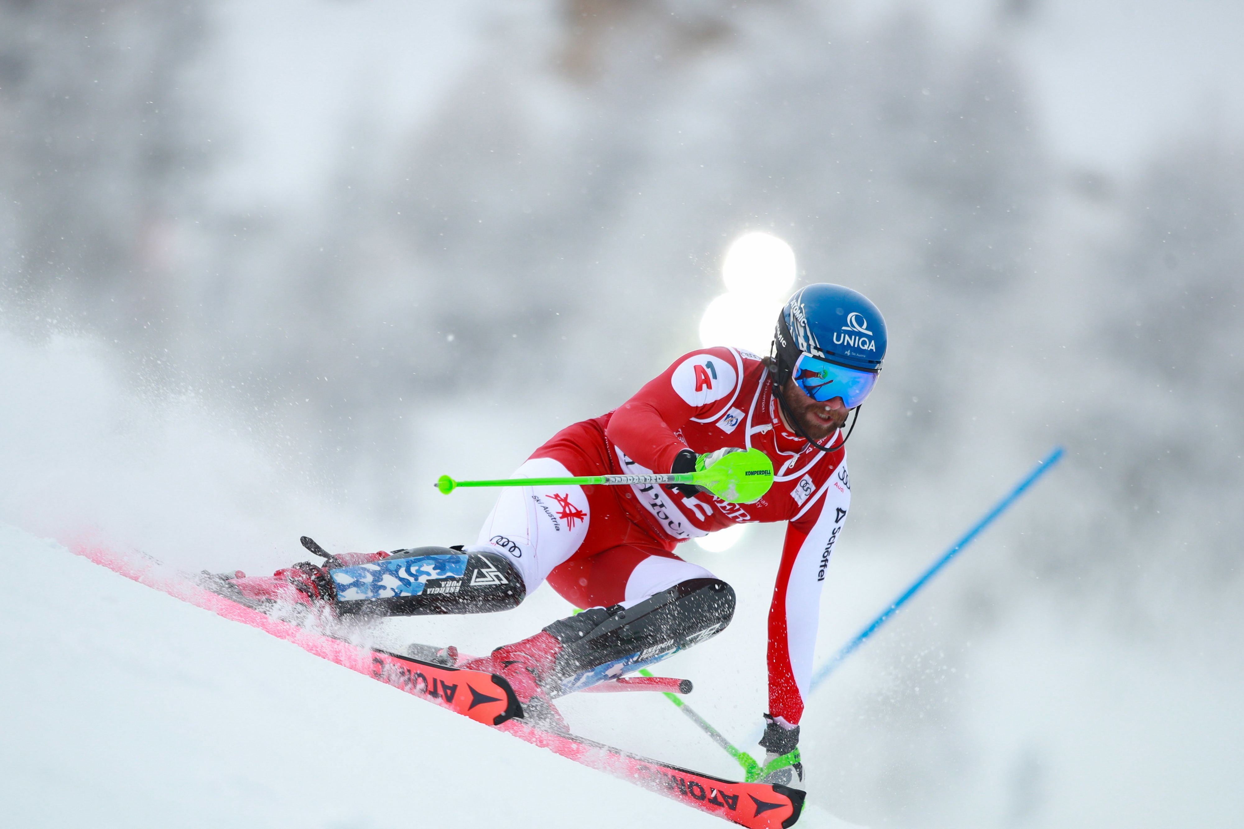 Marco Schwarz bei seiner ersten Fahrt nach einem Jahr Verletzungspause.