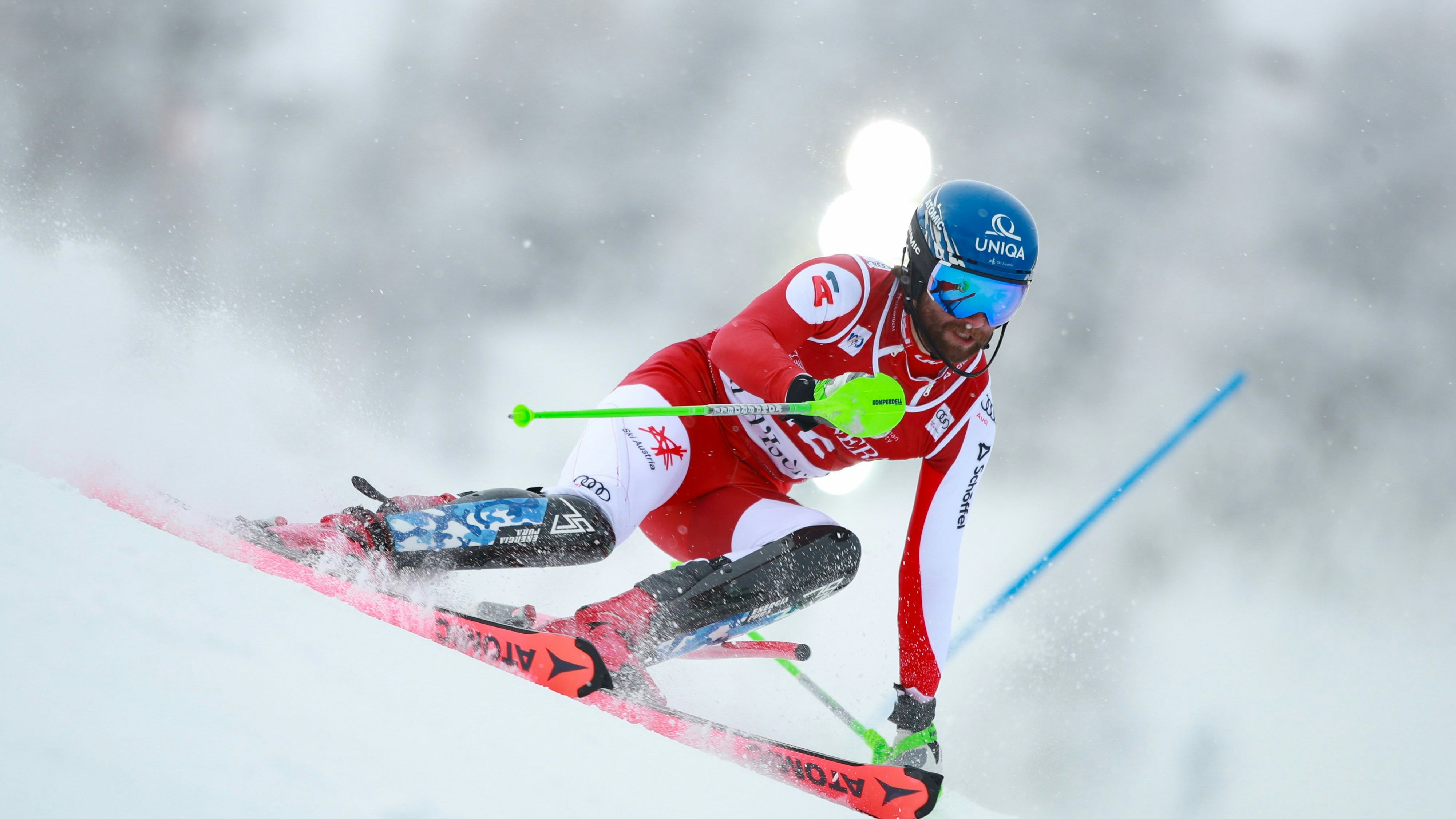 Marco Schwarz bei seiner ersten Fahrt nach einem Jahr Verletzungspause.