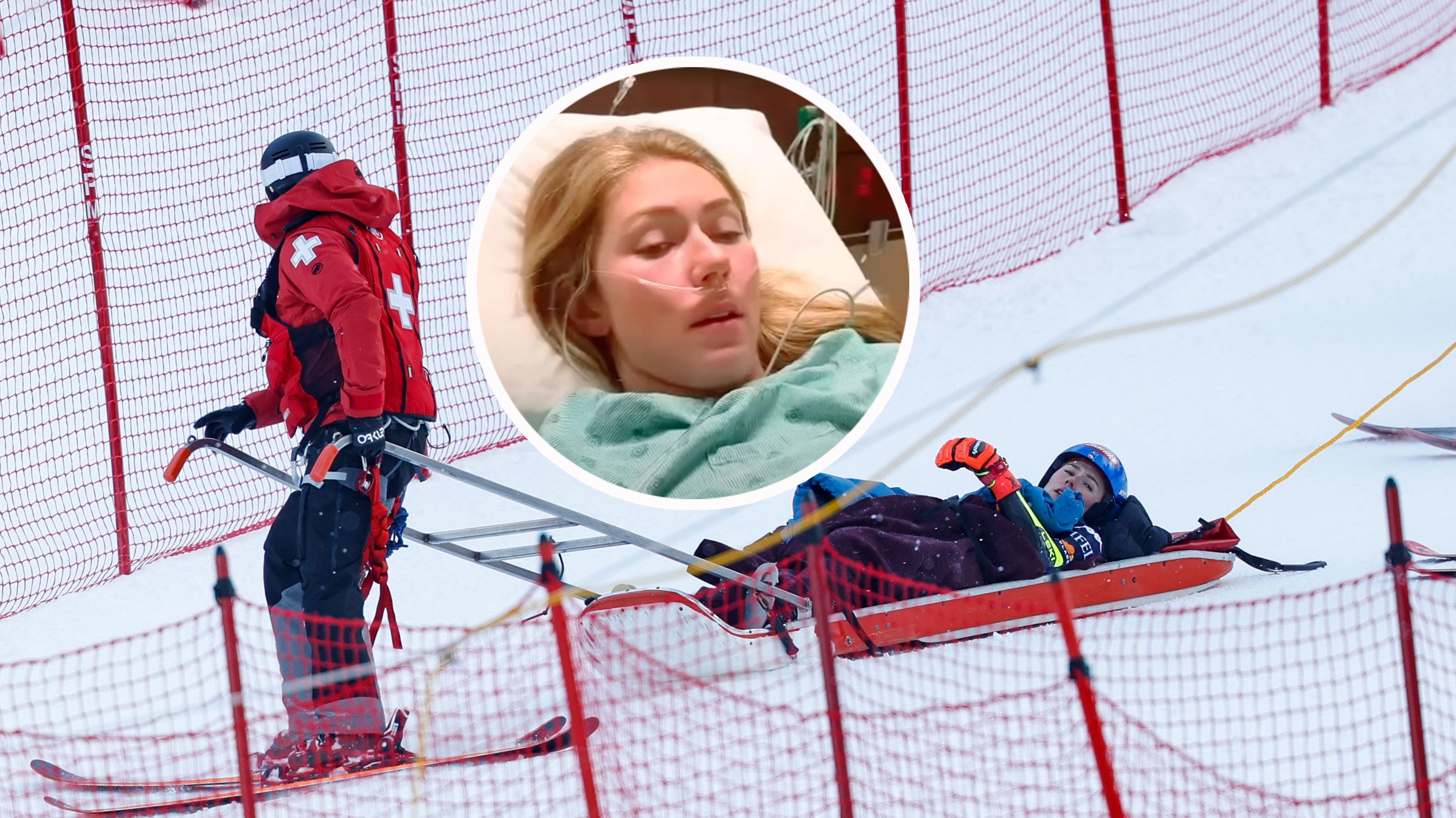 Mikaela Shiffrin wird nach dem Sturz abtransportiert.