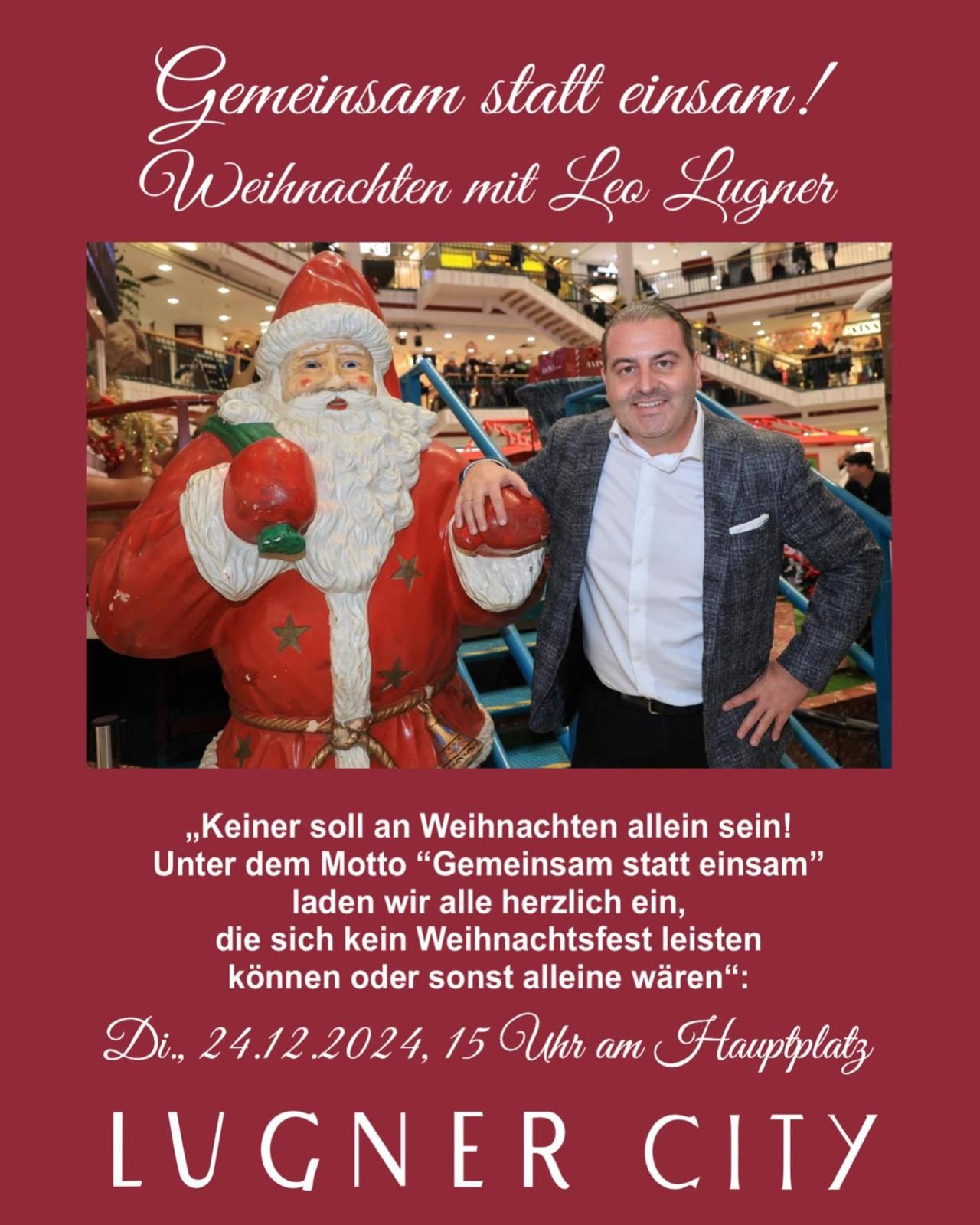 Leo Lugner lädt zum Weihnachtsfest in die Wiener Lugner City