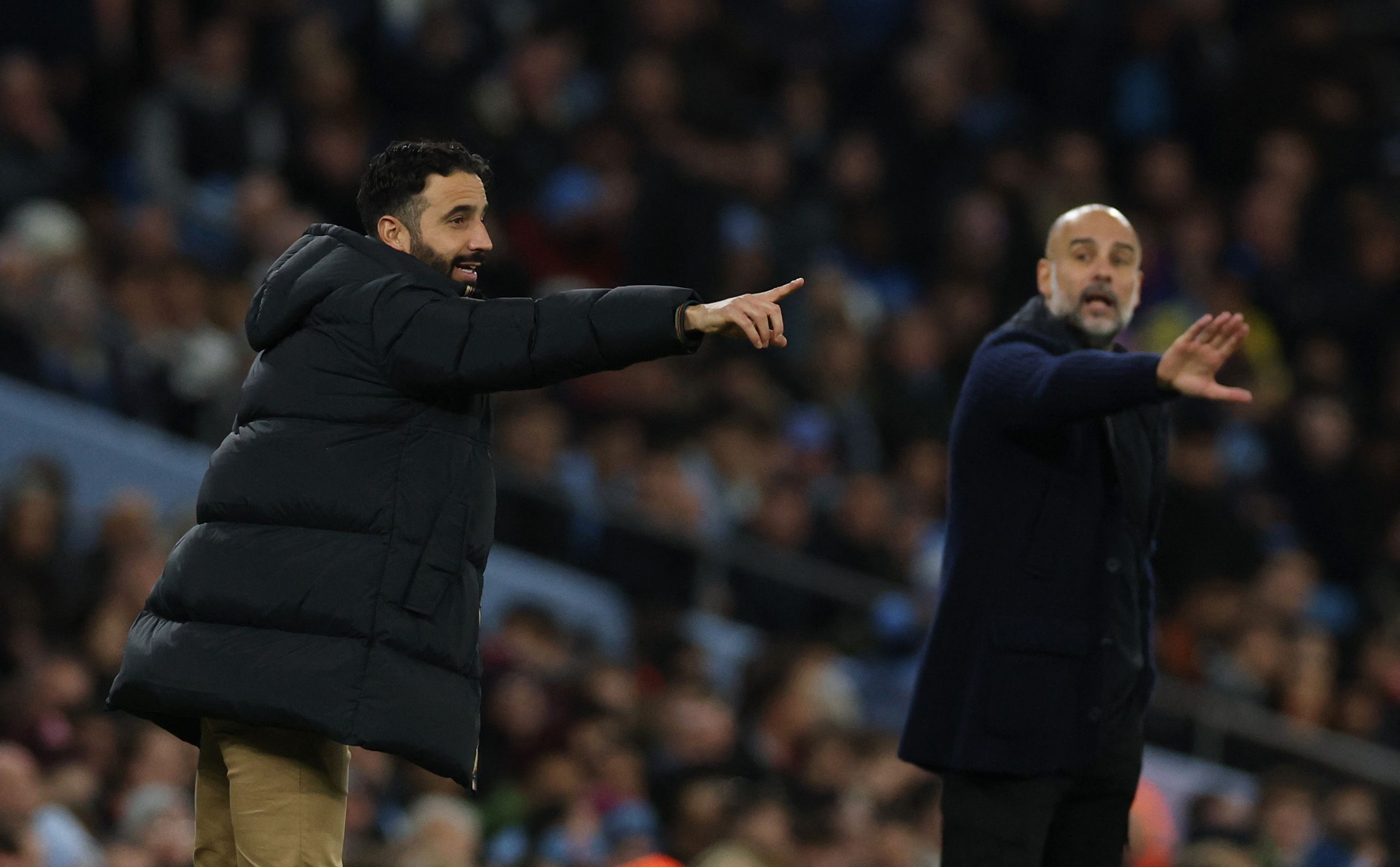 Neo-United-Trainer Amorim (l.) gewann das Derby gegen Starcoach Guardiola.