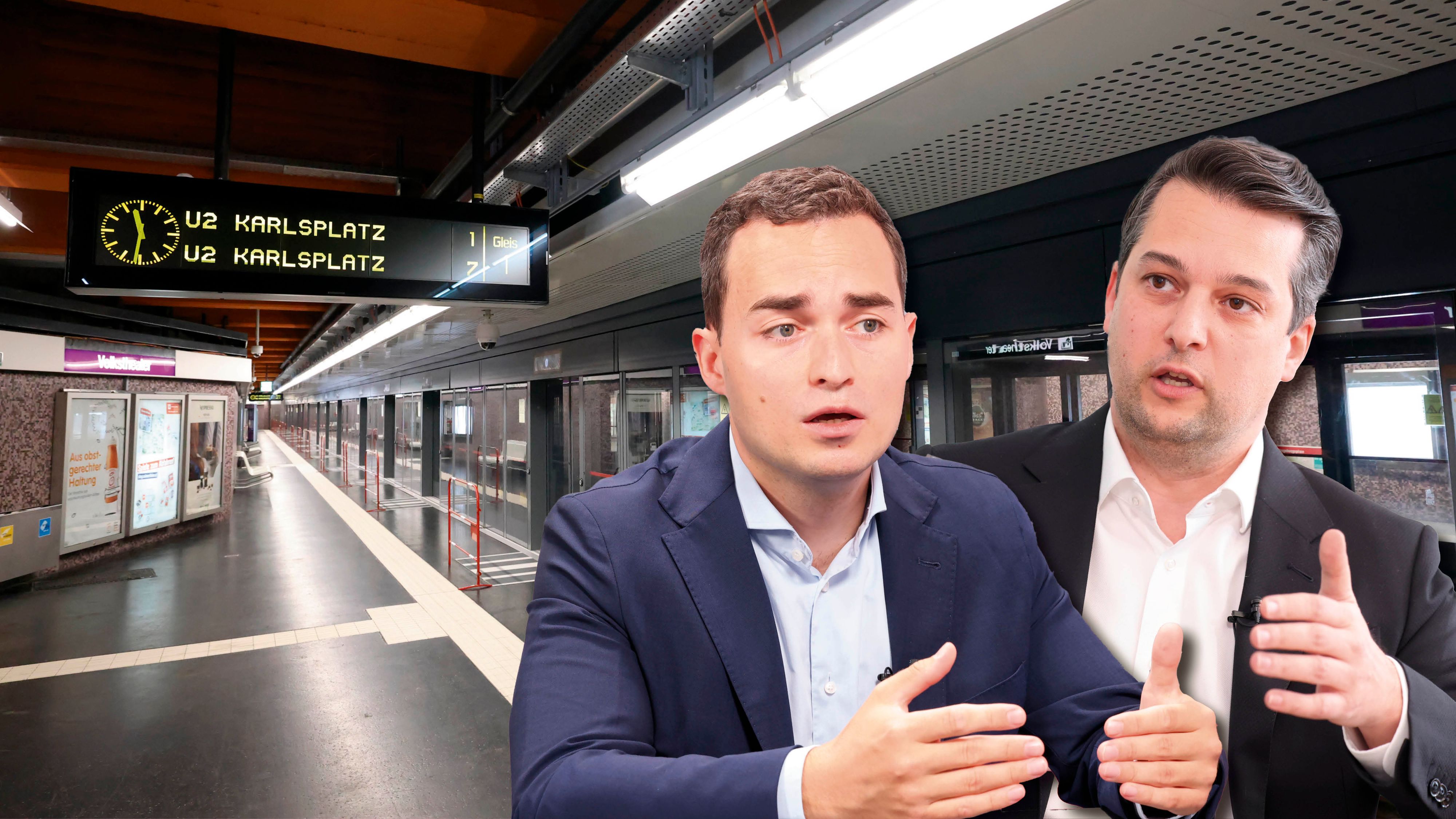 Maximilian Krauss und Dominik Nepp (v.l.) fordern eine Aufklärung der Bauverzögerungen und Kostensteigerungen.