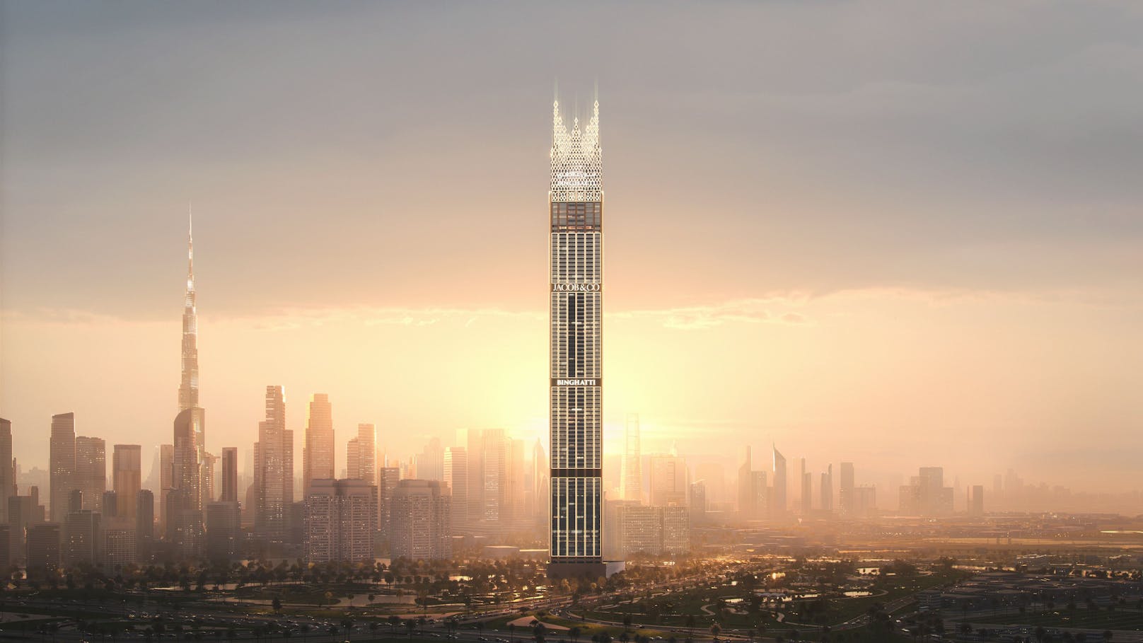 Das Burj Binghatti Jacob &amp; Co Residences verkörpert Luxus und Innovation mit einem Design, das von der Präzision der Uhrmacherkunst inspiriert ist.