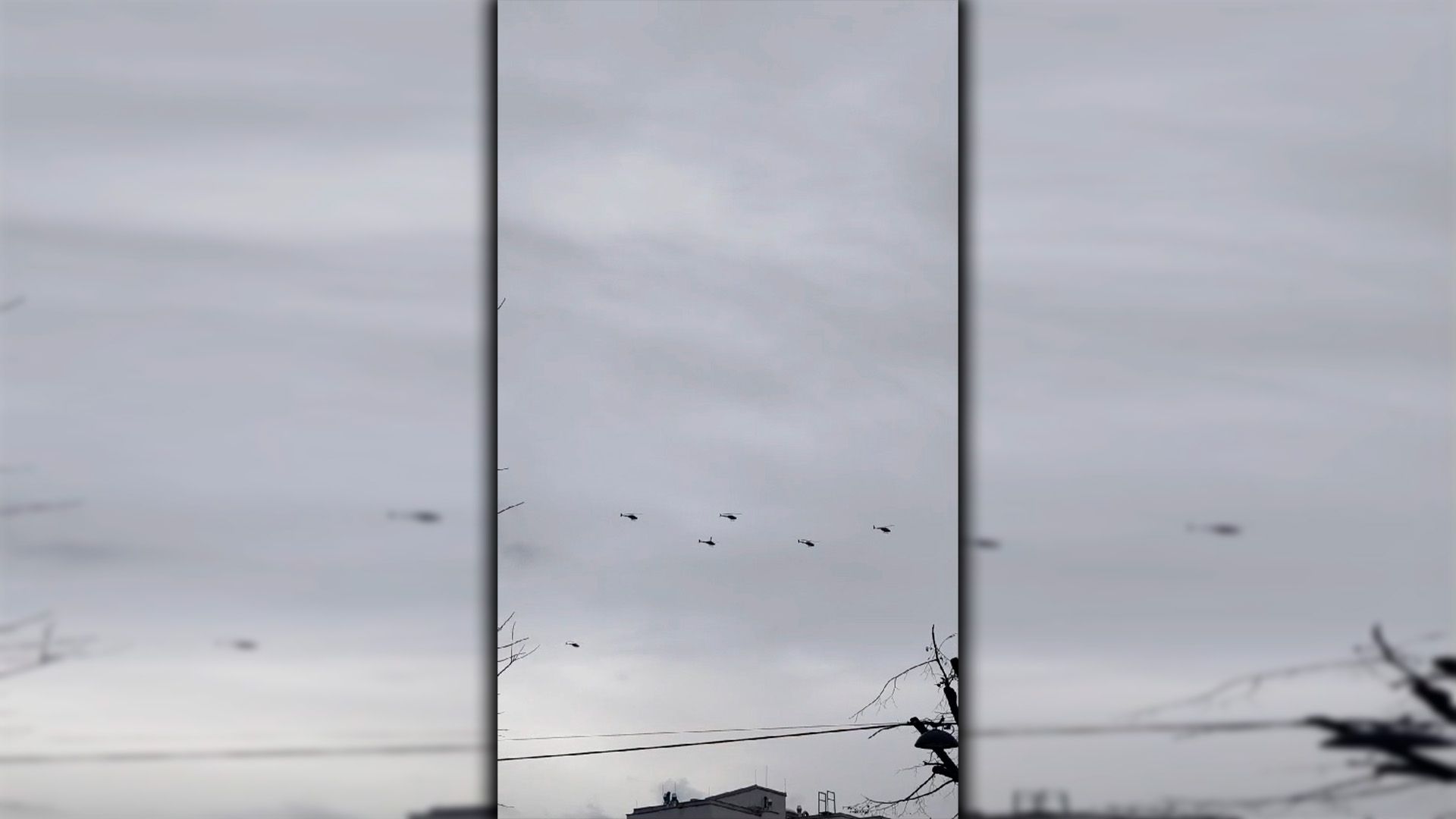 Die Hubschrauber flogen in einer Formation über Wien.