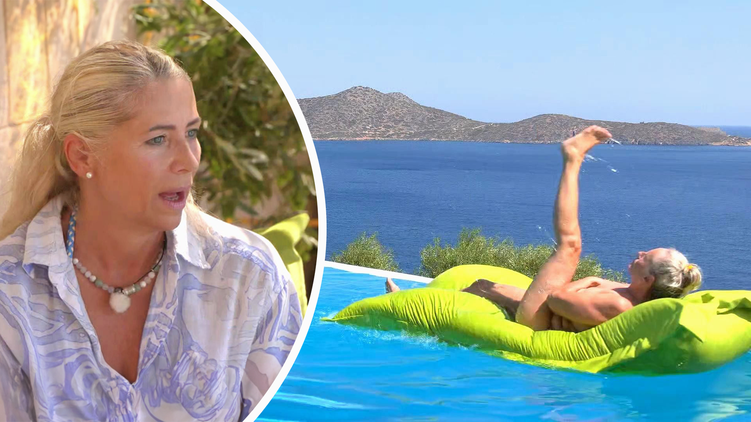 Kandidatin Simone passt es gar nicht, dass Bärbel sich oben ohne sonnt.