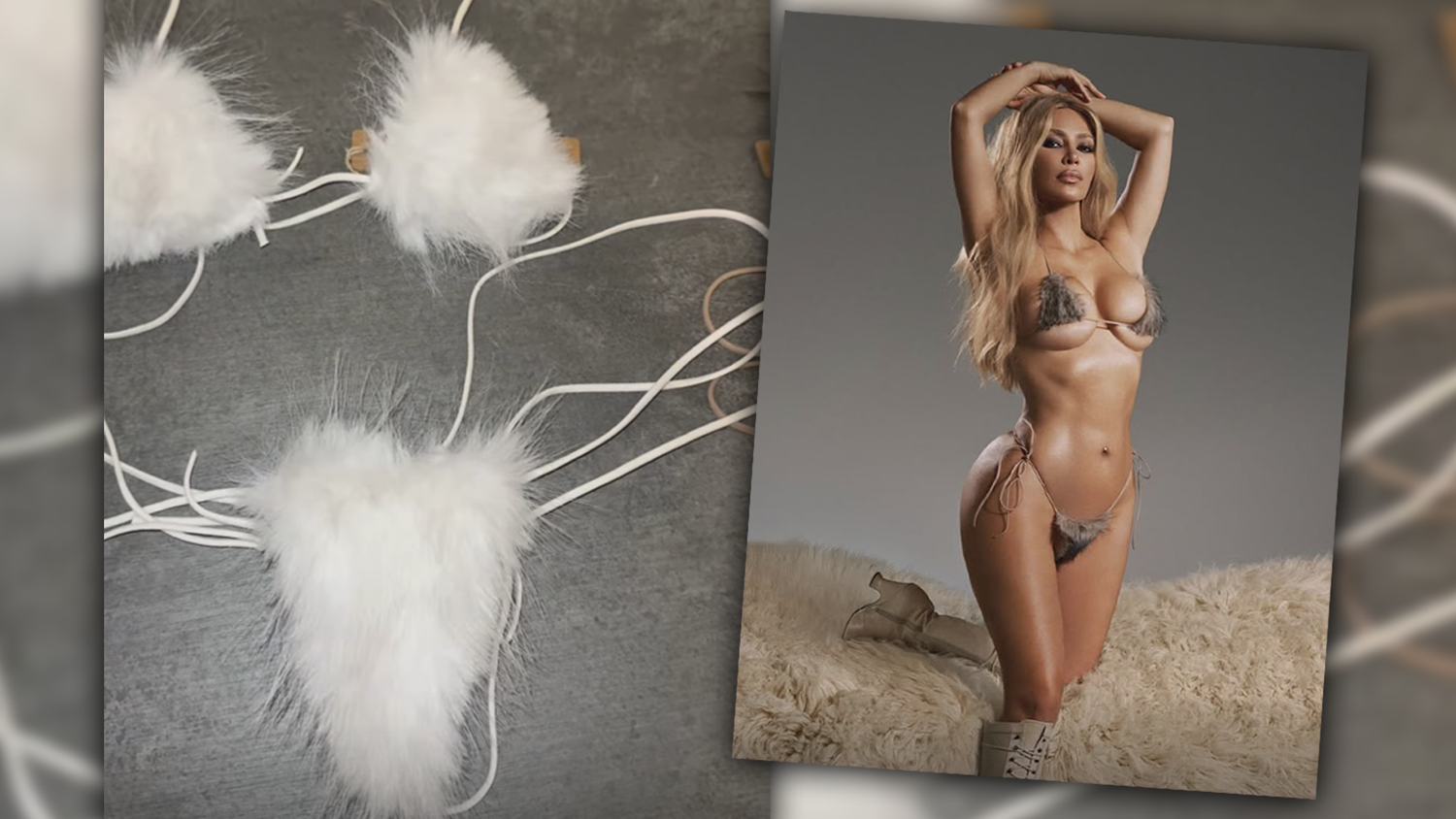 Ein Bikini aus Kunstpelz? Kim Kardashian zeigt es vor und macht Werbung für ihre neue Linie.