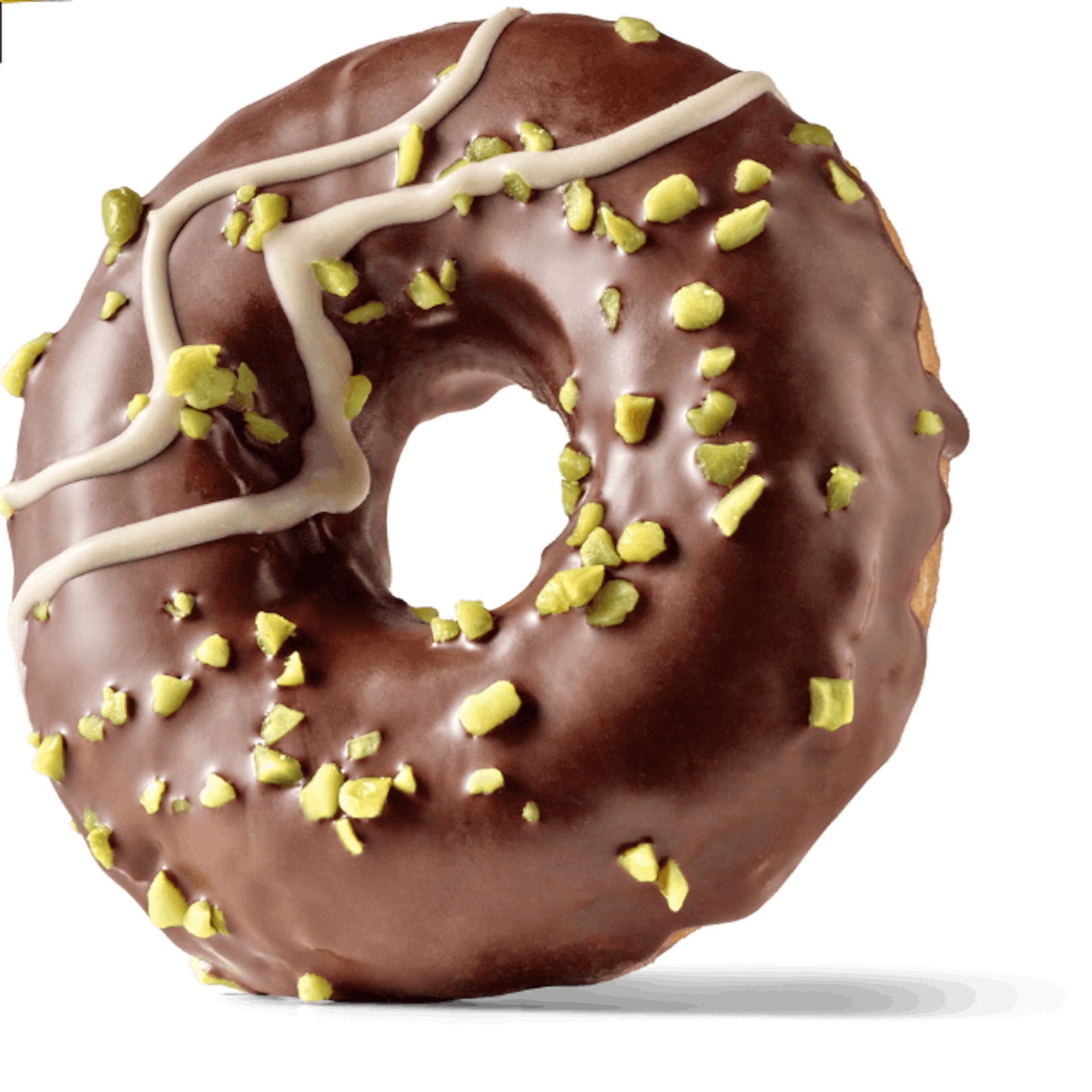 Der "Dubai Chocolate Donut" ist mit Schokolade überzogen und punktet mit einer cremigen, crunchy Pistazien-Kadiri-Füllung sowie knackigen, geraspelten Pistazienstücken.