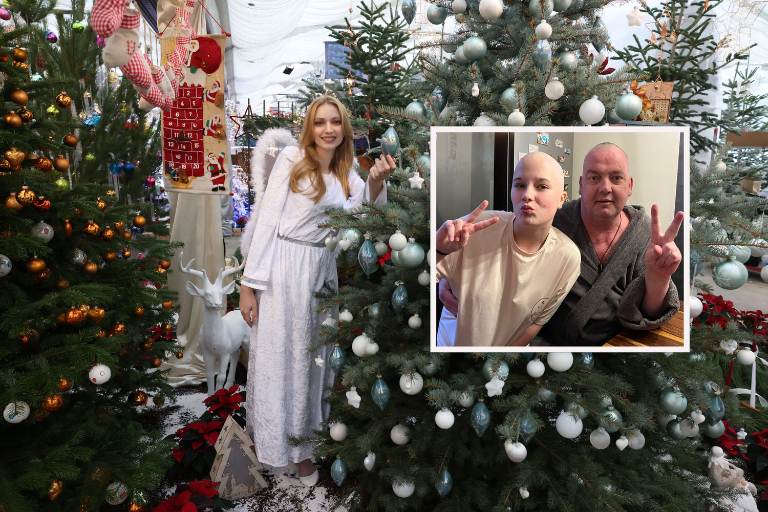 Ihr Papa Klaus (r.) ist schwer an Lungenkrebs erkrankt, er hat nach der Chemotherapie die Haare verloren. Tochter Jenny hat sich aus Solidarität eine Glatze schneiden lassen. Das <em>