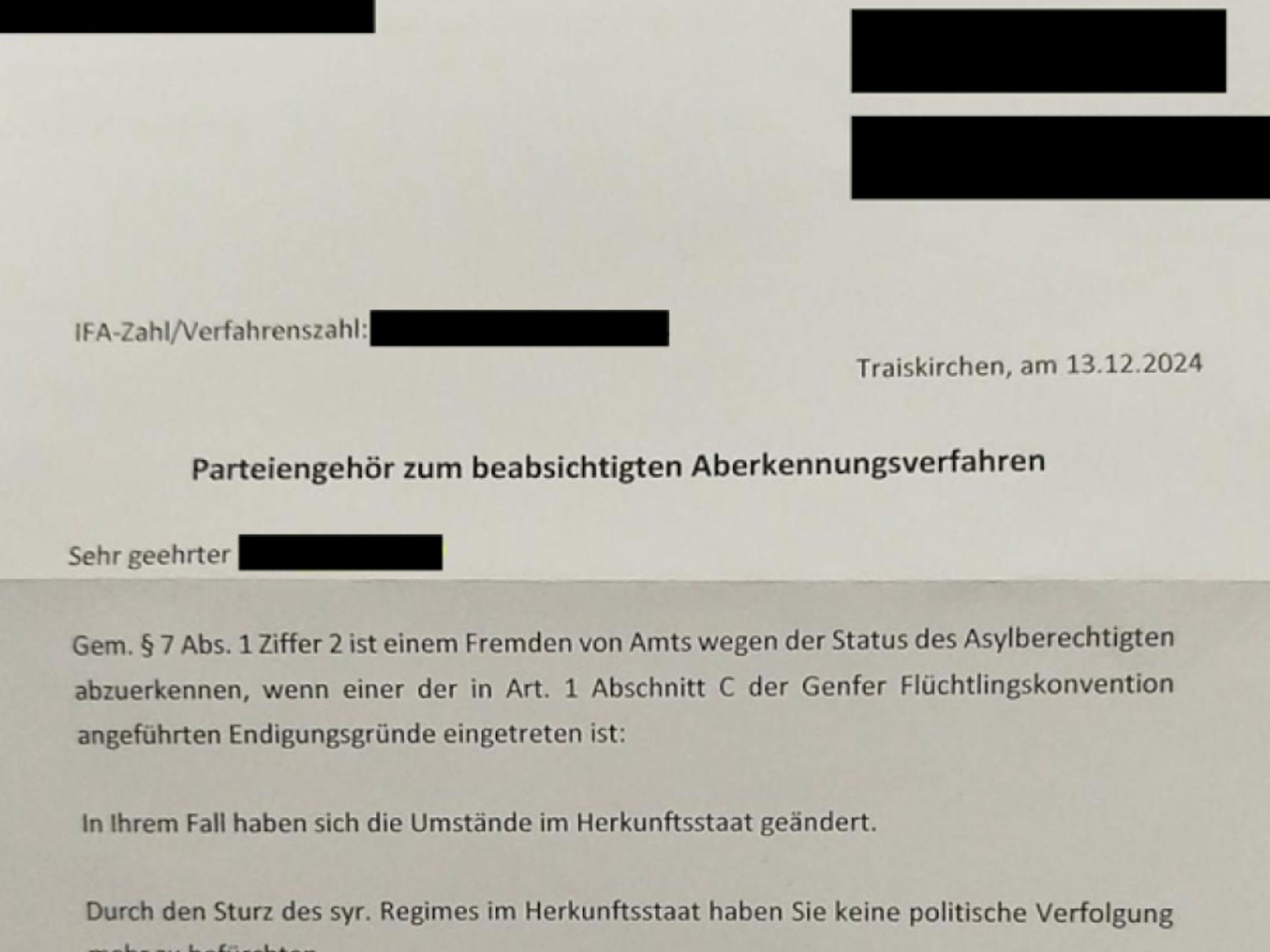 Das steht in dem Brief vom Innenminister.