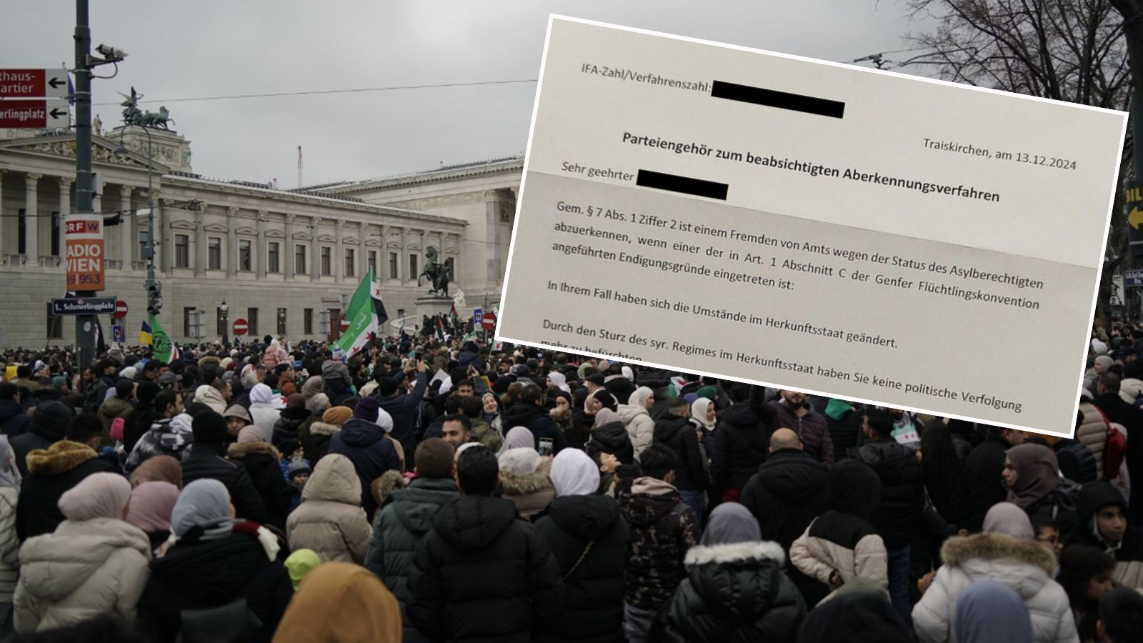 Tausende Syrer feierten in Wien den Sturz des syrischen Assad-Regimes – nun erhielten die ersten Flüchtlinge Post von Karner.