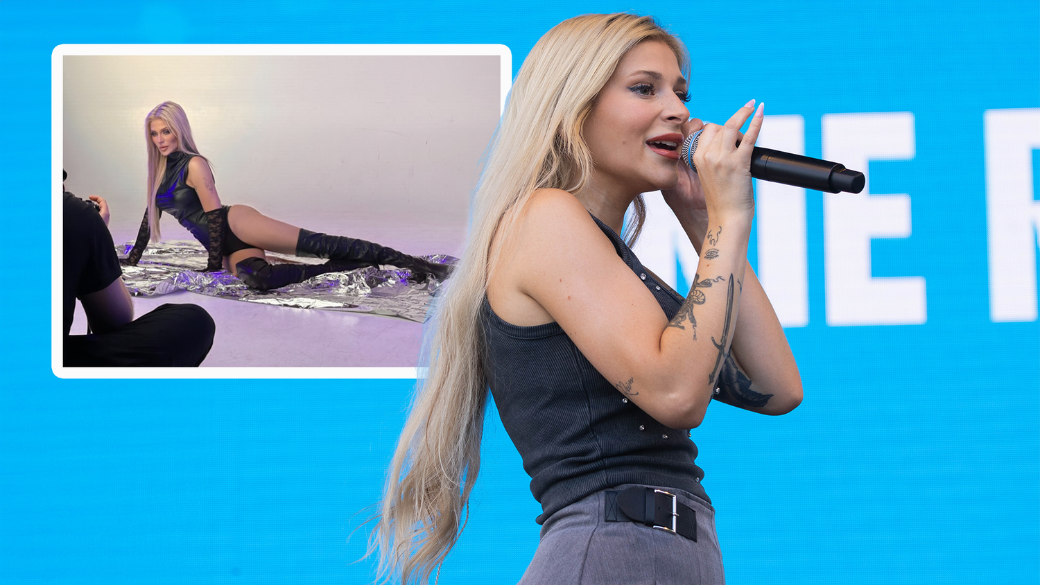 Marie Reim räkelte sich für ein Fotoshooting im sexy Leder-Outfit.