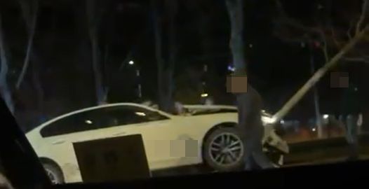 Ein Auto fuhr bei dem Unfall gegen einen Baum.