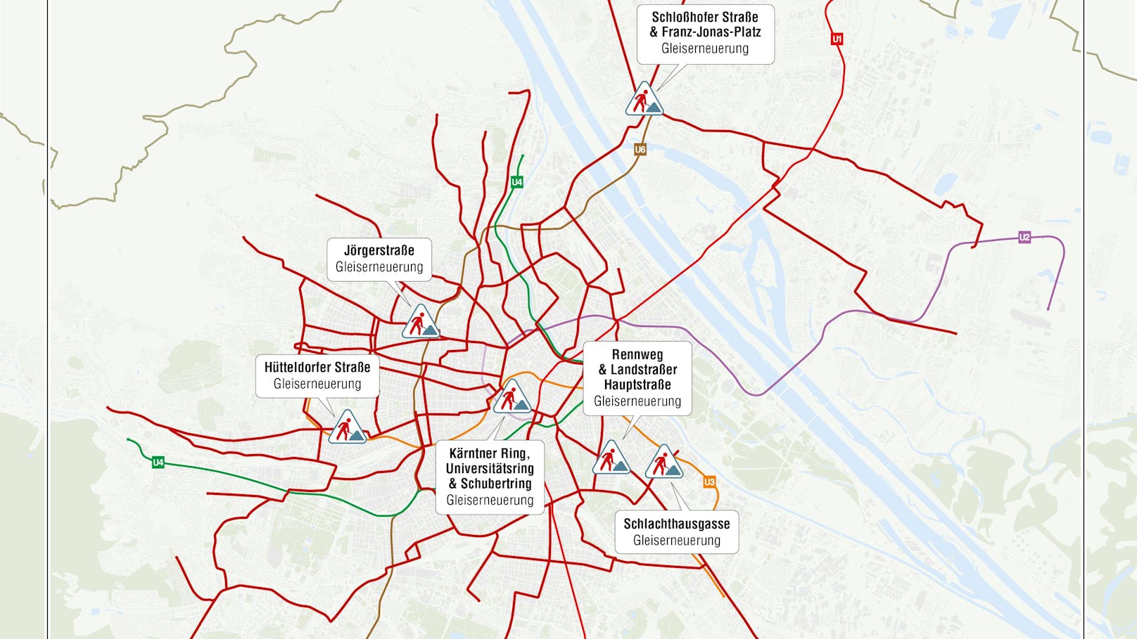 Übersicht der Gleisbau-Arbeiten der Wiener Linien 2025