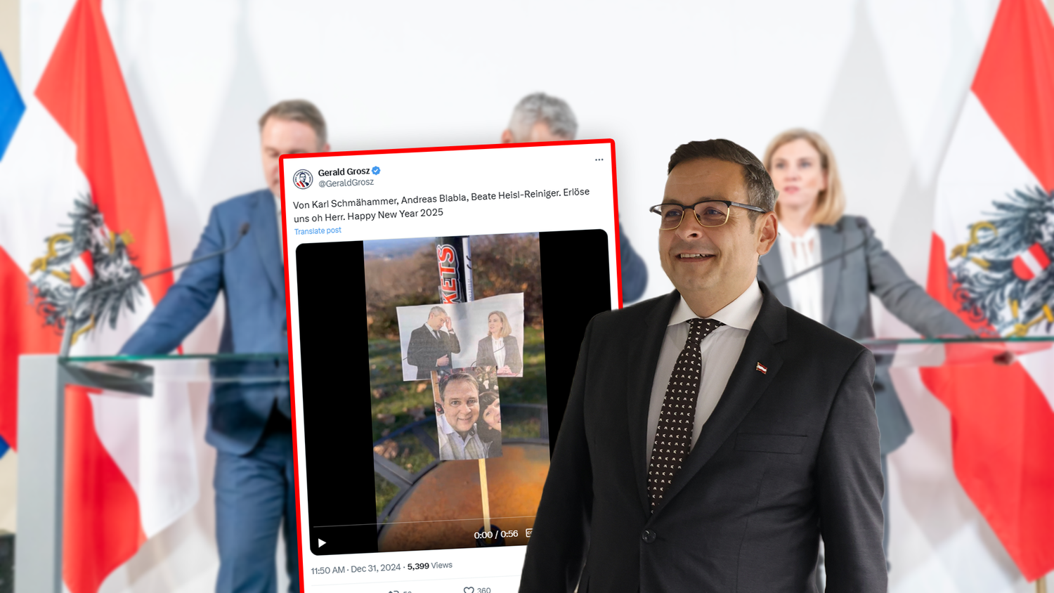 In einem Video verunglimpfte Gerald Grosz die Parteichefs der Austro-Ampel.