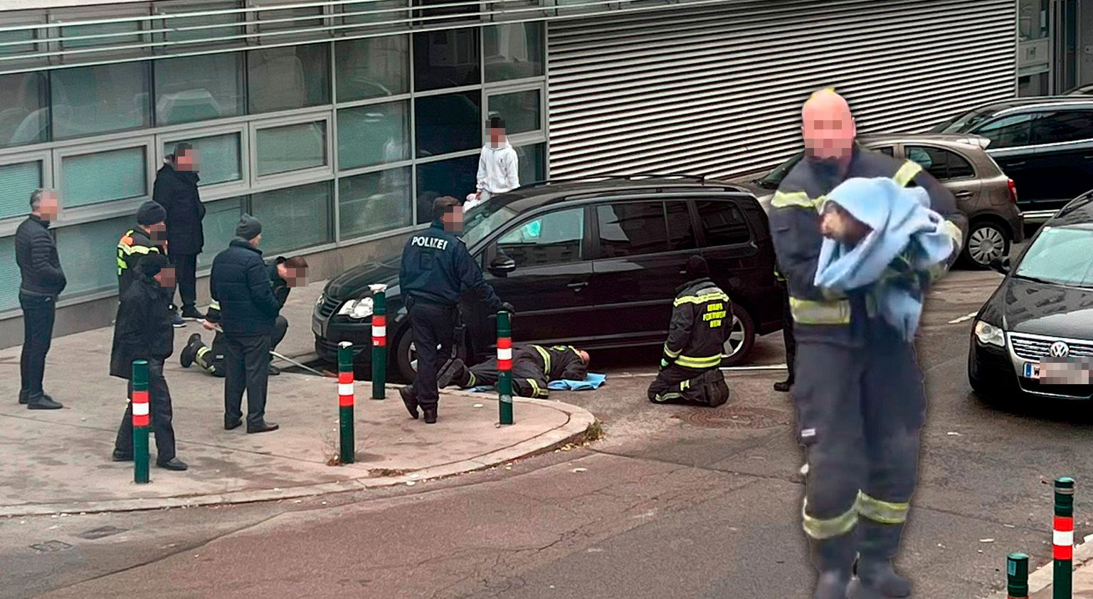 Die Feuerwehr konnte den Hund unter dem Fahrzeug retten.