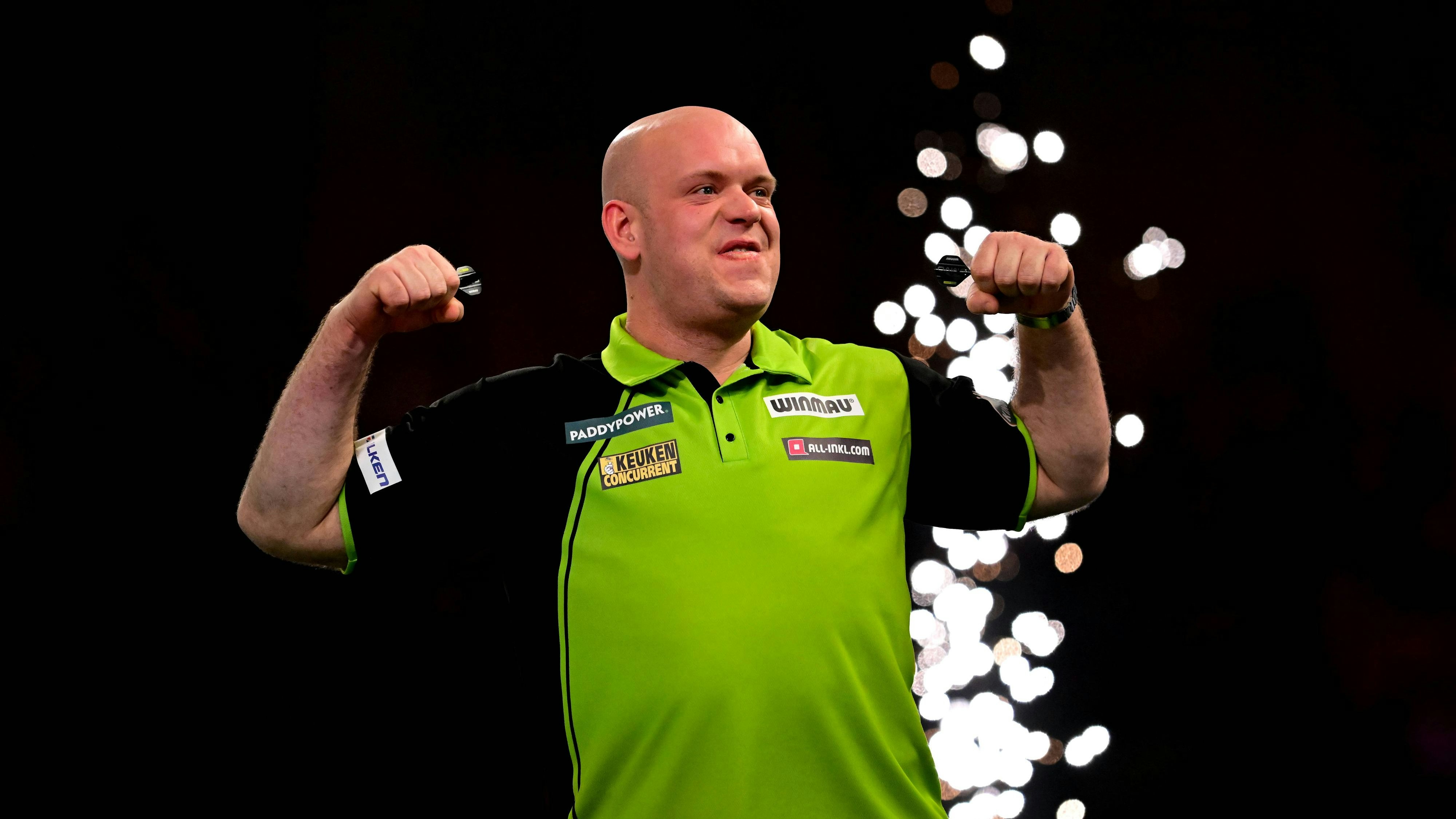 02/01/2025. 2024 World Darts Champs Michael van Gerwen celebrates victory during the 2024 Paddy Power World Darts Championship semi-final at Alexandra Palace, London, United Kingdom on 2 January 2025. London Alexandra Palace London United Kingdom Editorial use only , Copyright: xDennisxGoodwinx PSI-21045-0058