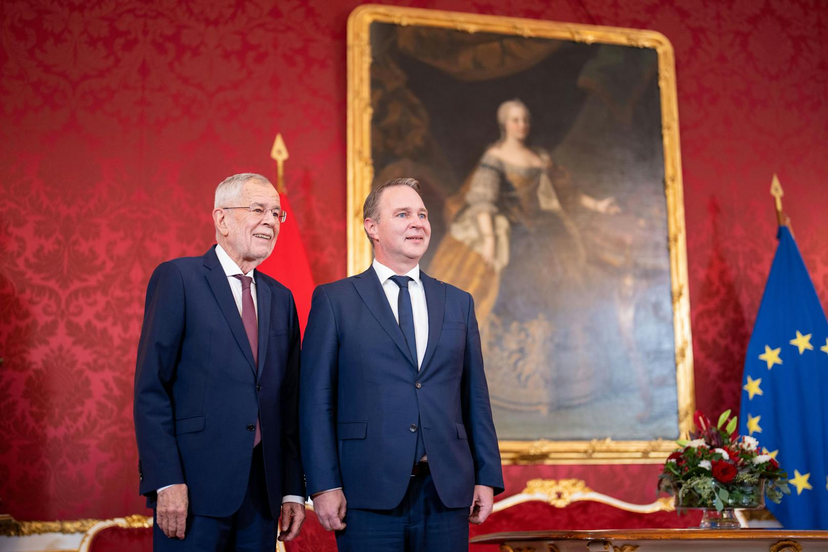 SPÖ-Chef Andreas Babler bei Bundespräsident Van der Bellen. 