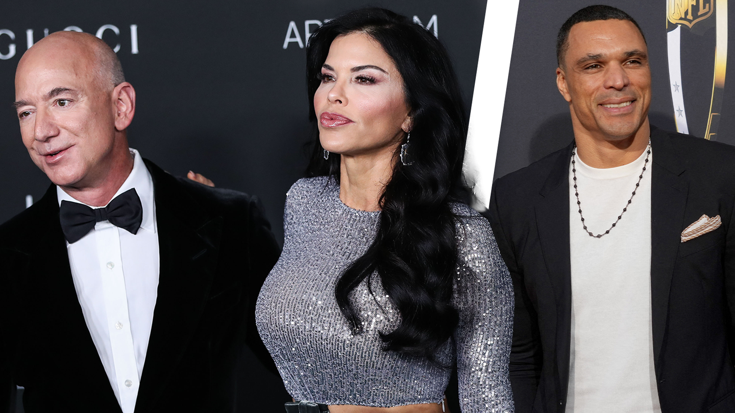 Jeff Bezos und Lauren Sánchez sind seit 2019 offiziell ein Paar. Tony Gonzalez (r.) war ihr erster Ehemann und ist der Vater ihres Sohnes Nikko Gonzalez.