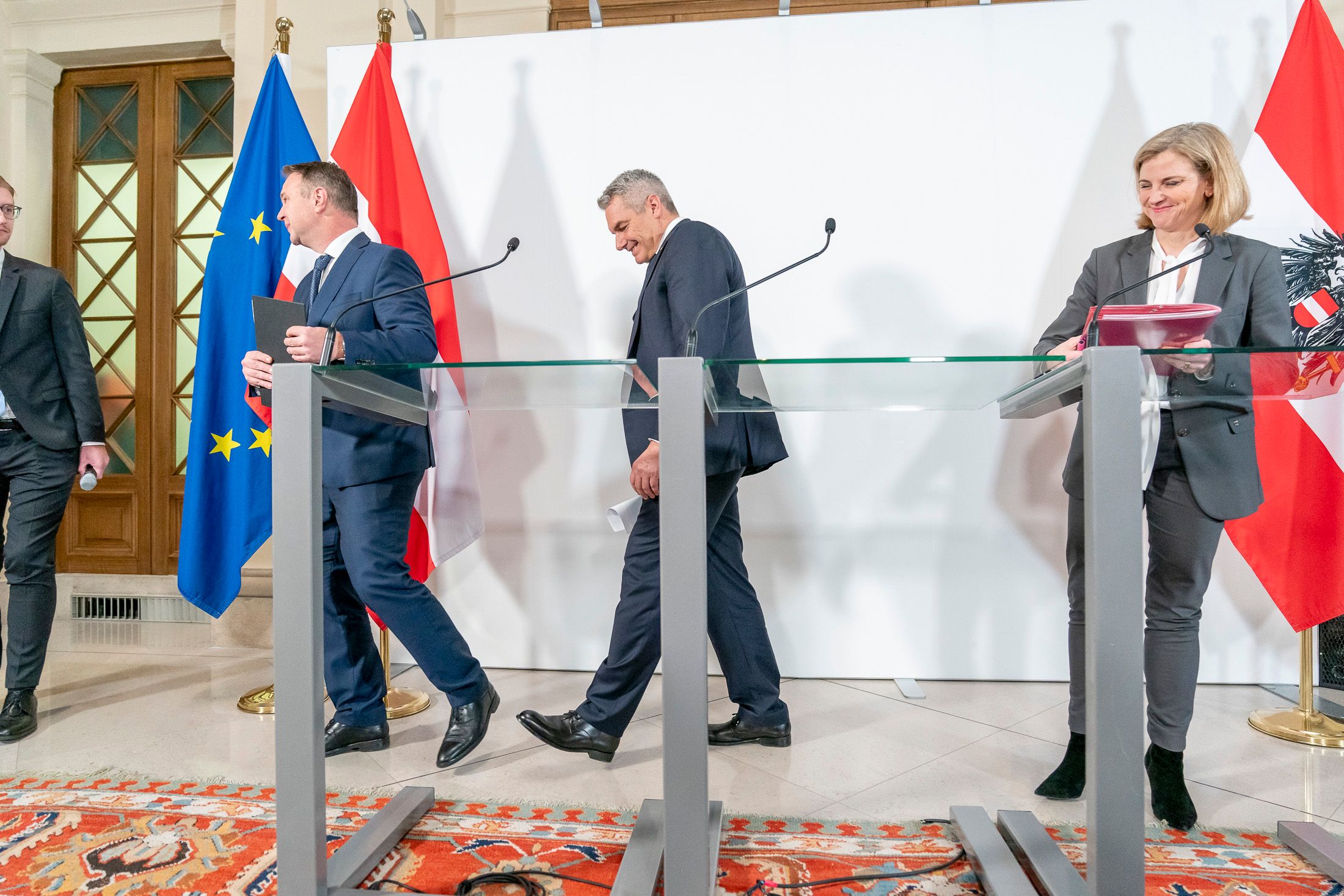 Abgang: Neos-Chefin Meinl Reisinger ließ die Dreier-Koalitionsgespräche mit ÖVP-Nehammer und SPÖ-Babler platzen.