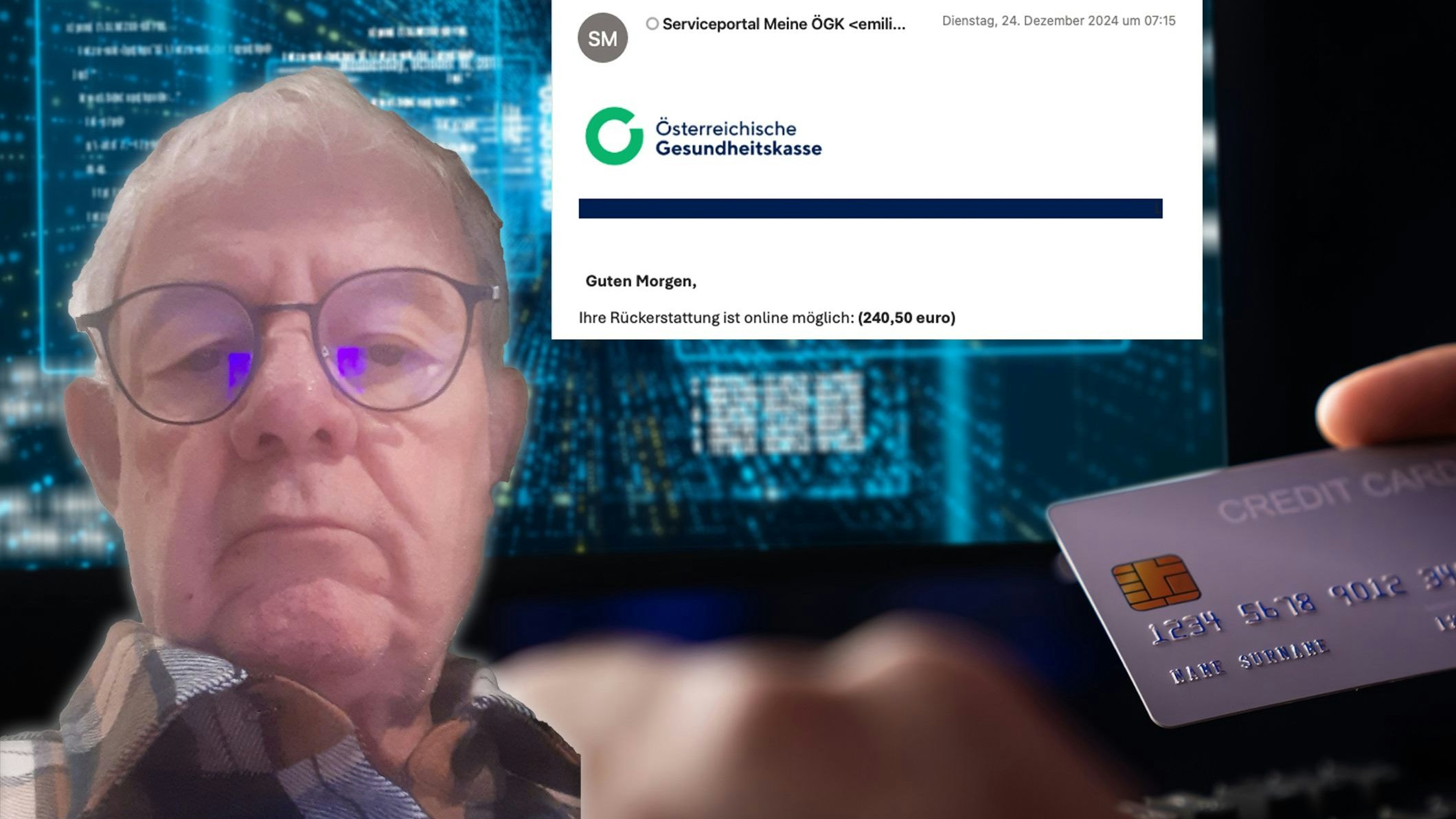 Ein Wiener tappt in die Betrugsfalle: Eine täuschend echte ÖGK-Fake-Mail kostet ihn seine Kreditkartendaten. Die ÖGK warnt vor der Masche!