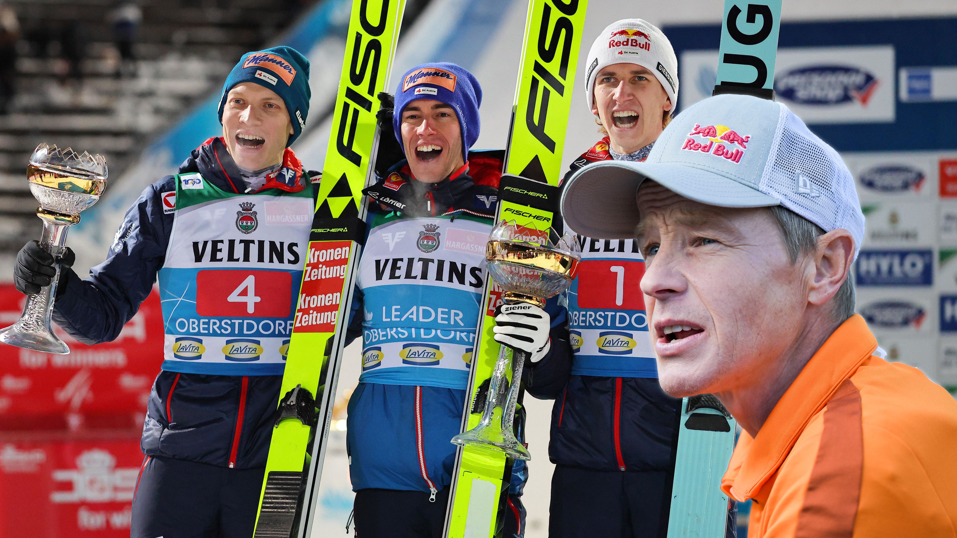 Andreas Goldberger (r.) zeigt sich ob der Dominanz der ÖSV-Adler besorgt.